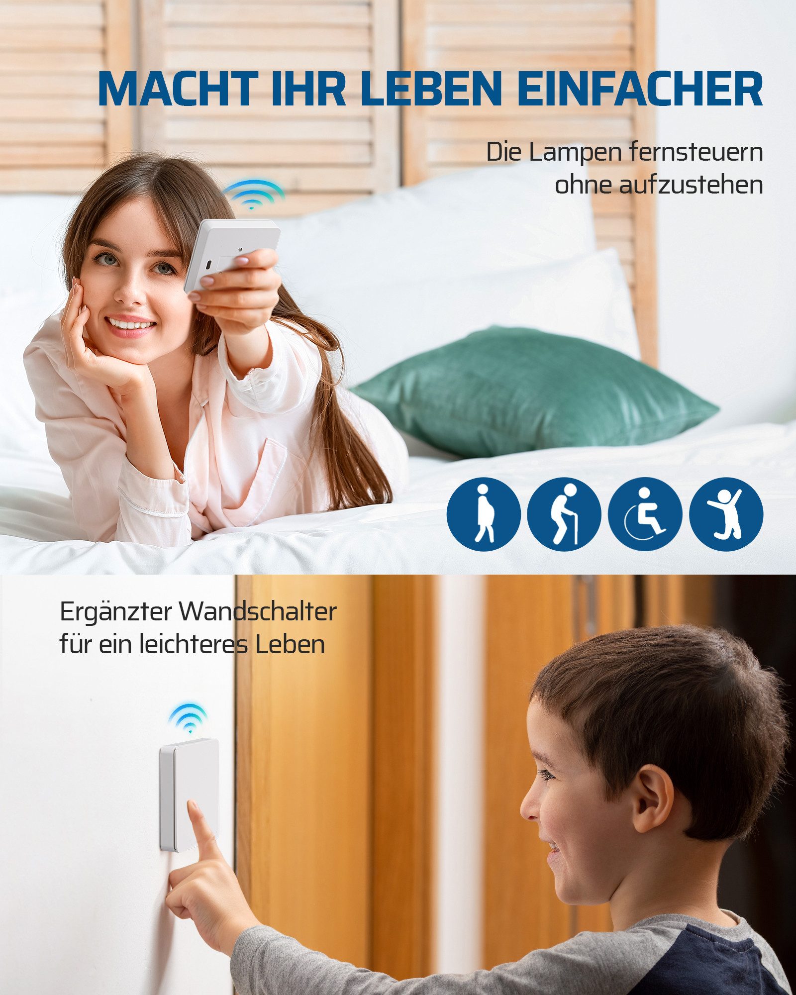 DEWENWILS Licht-Funksteuerung Funkschalter, 230V 10A 2300W, für Schlafzimmer, Innenraum, Wohnzimmer, Keller, Küche, Garage, 1-tlg., Kabelloser Wandschalter, 30m Reichweite, Keine Verkabelung, 433,92MHz