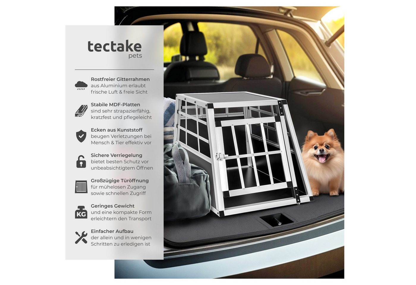 Thumbnail - tectake Tiertransportbox Hundetransportbox single, mit gerader Rückwand