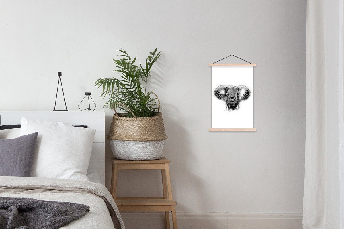 MuchoWow Poster Elefant Posterleiste, Wohnzimmer, Weiß St), - Schwarz für (1 Tasse, Textilposter Bilderleiste, - Magnetisch 