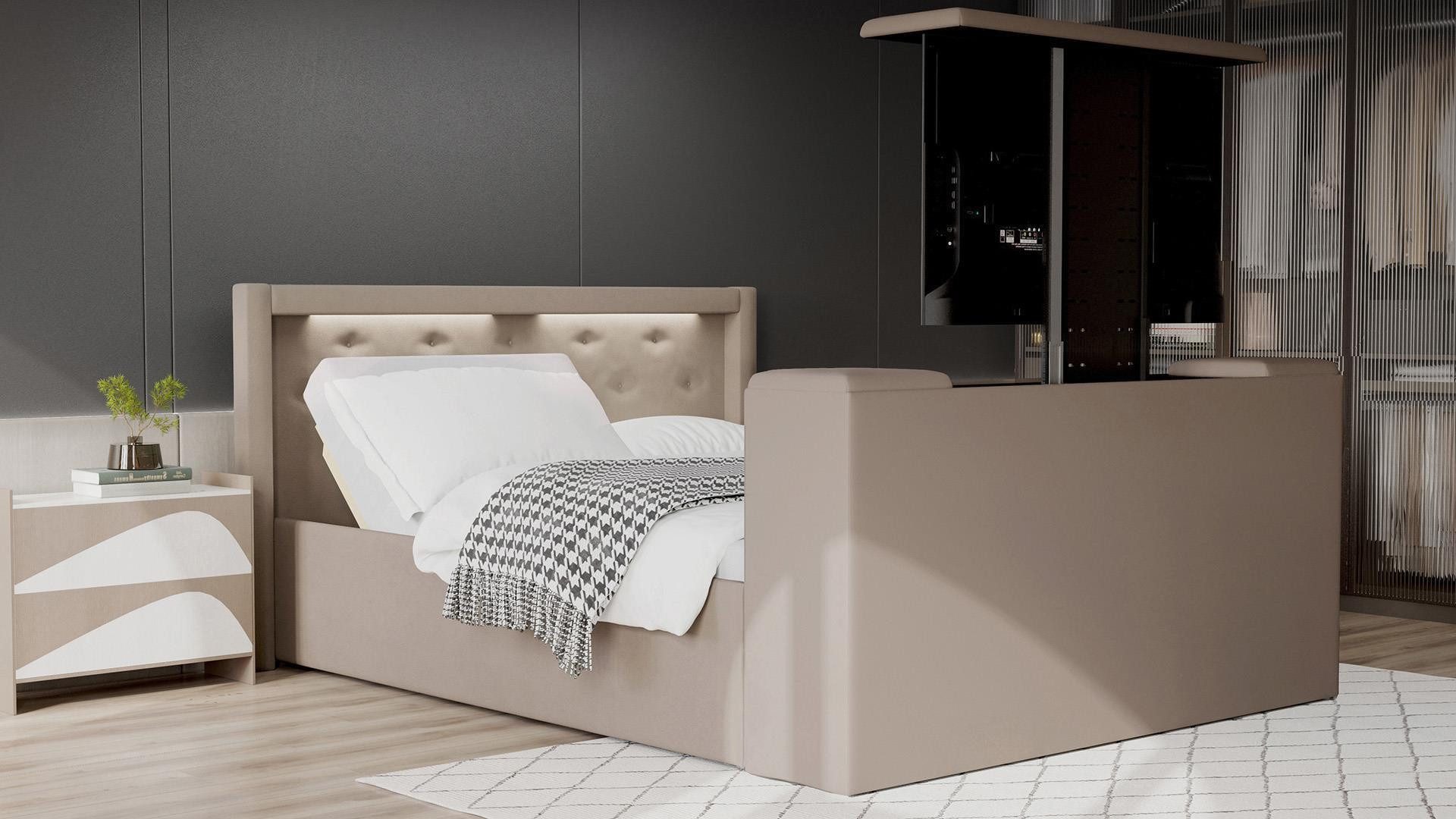 PAARA Polsterbett Paris mit TV Lift - Kopfteil verstellbar mit alles Farbwahl (Lattenroste/n)