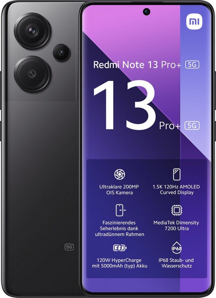 Xiaomi Redmi Note 13 Pro+ 5G 12GB+512GB Smartphone (16,94 cm/6,67 Zoll, 512 GB  Speicherplatz, 200 MP Kamera, 200+8+2 MP Triple Hauptkamera und 16 MP  Frontkamera), Beeindruckendes 16,94 cm (6,67 Zoll) 120 Hz AMOLED  Curved-Display