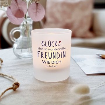 KÜSTENGLÜCK Windlicht Glücksfreundin; Geschenk für Freundin; Teelichtglas mit Spruch (1 St), aus Glas