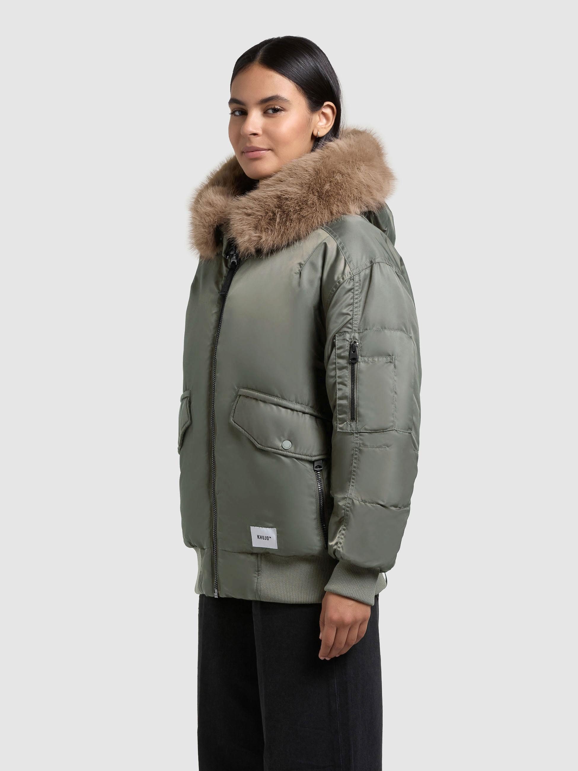 khujo Bomberjacke Cela Oversize Winterjacke mit abnehmbarem Kunstpelz-Besatz