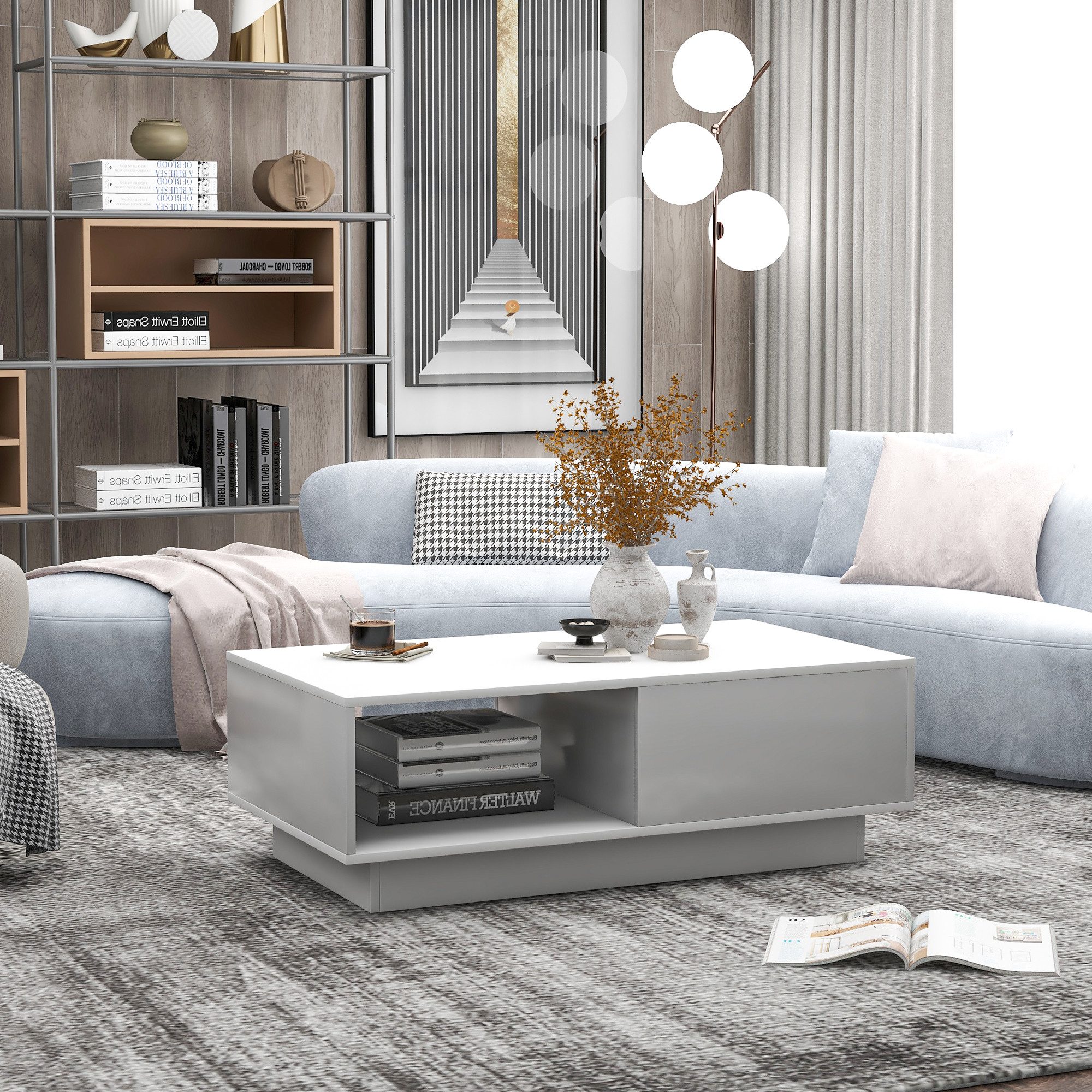 STILVORA Wohnzimmer-Set Hochglanz Kaffeetisch mit Schubladen,Beistelltisch günstig online kaufen