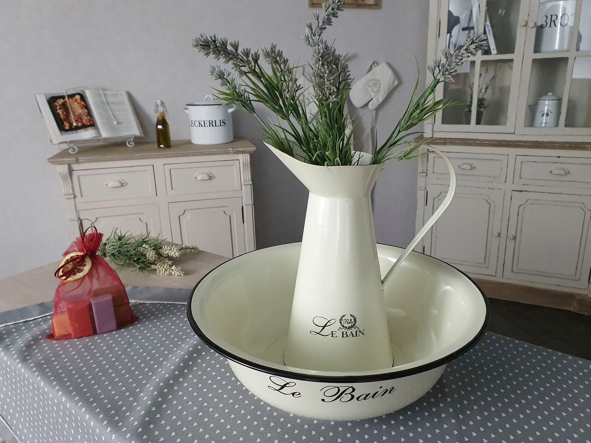 Ambiente Haus Waschschüssel aus Emaille 32 cm (1-St), mit Le Bain Aufdruck, geeignet für Indoor und Outdoor