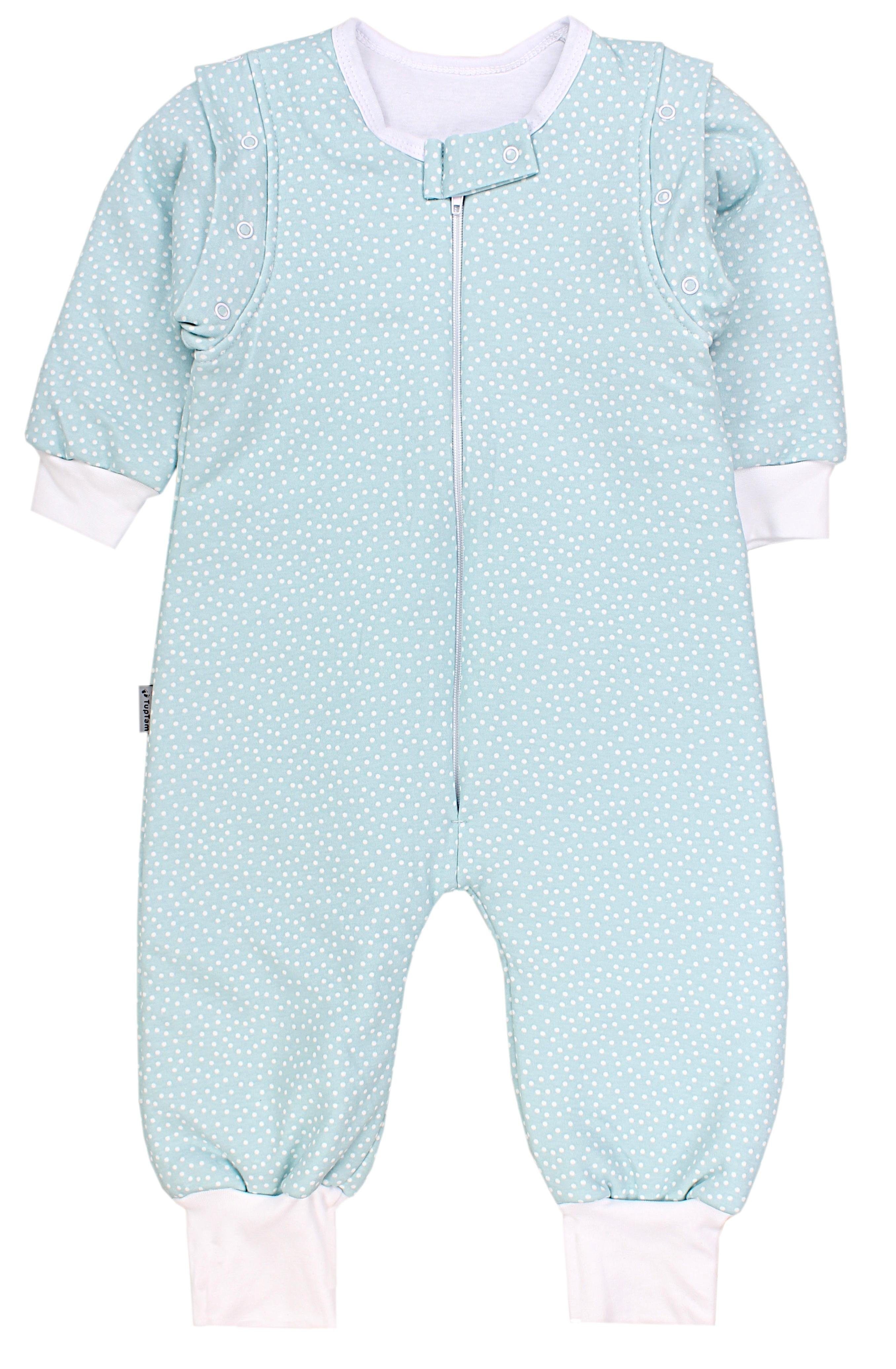 TupTam Babyschlafsack mit Beinen und Ärmel Winter OEKO-TEX zertifiziert Unisex Tupfen Mineralgrün | Schlafsäcke