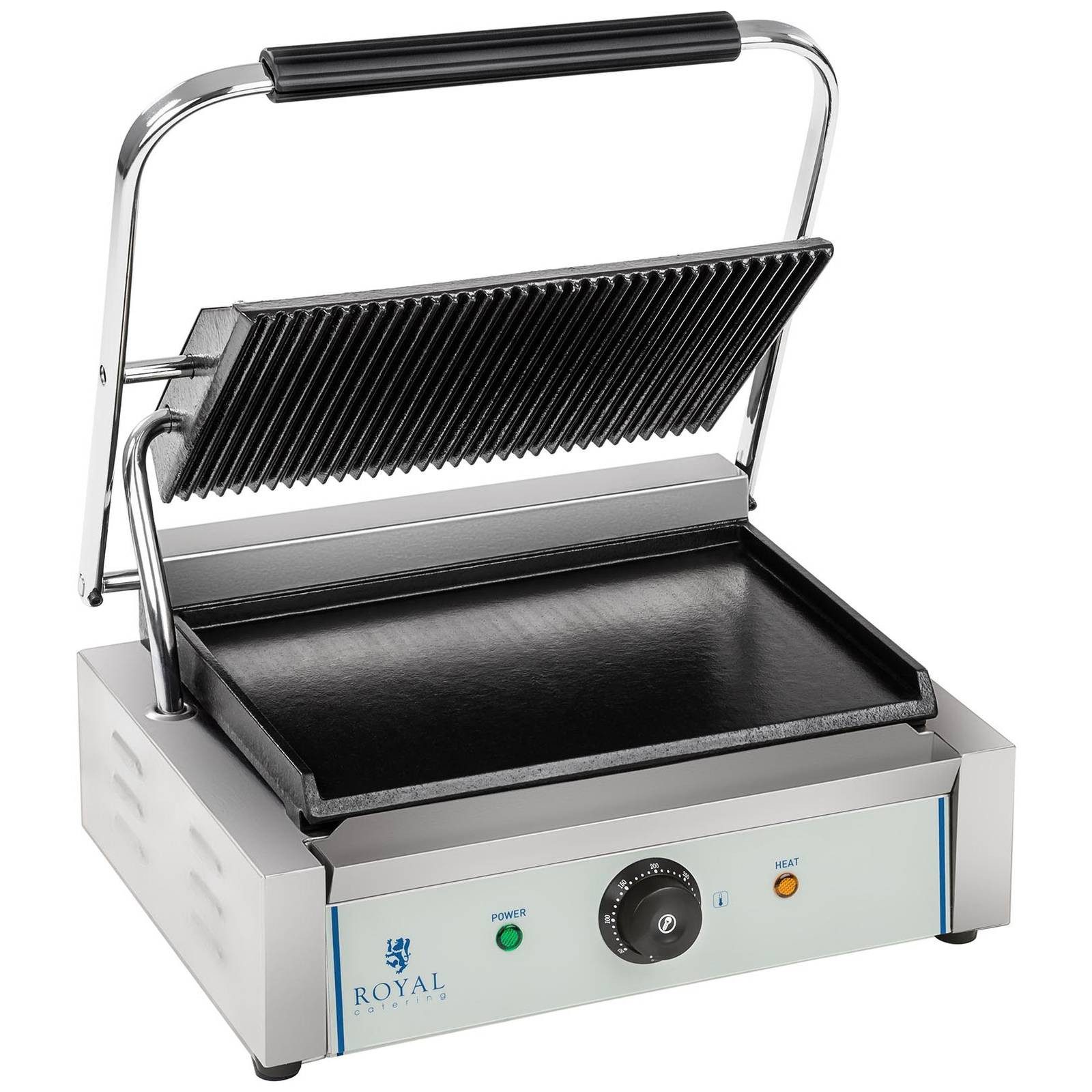 Royal Catering Kontaktgrill Elektro Panini Toaster geriffelt + glatt Gastro 34 x 22cm 2200 W Grill, 2200 W