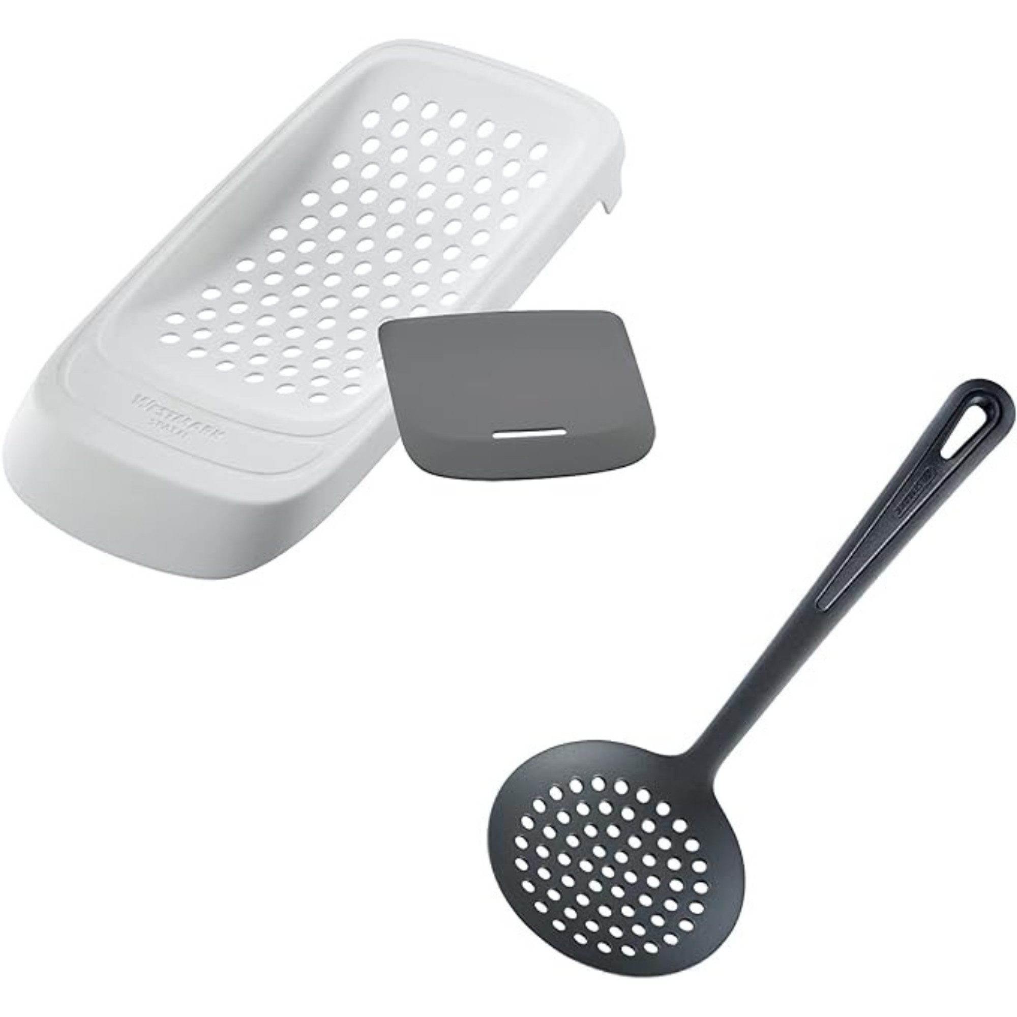 WESTMARK Spätzlereibe Set, 2tlg., 1 Spätzlereibe mit flexiblem Schaber, Spatzl + 1 Schöpflöf, ABS, PA, inkl. Schöpflöffel