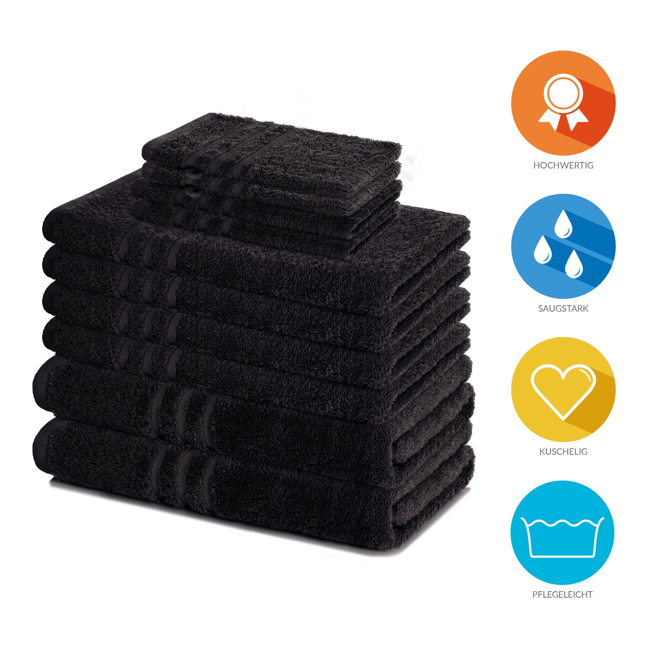 Lavea Handtuch Set Elena, Duschtücher, Handtücher, Gästetücher, Waschhandschuhe, 100% Baumwolle (Set, 10-St), Frottierserie, weich & saugstark, pflegeleicht, 500 g/m² Frottier