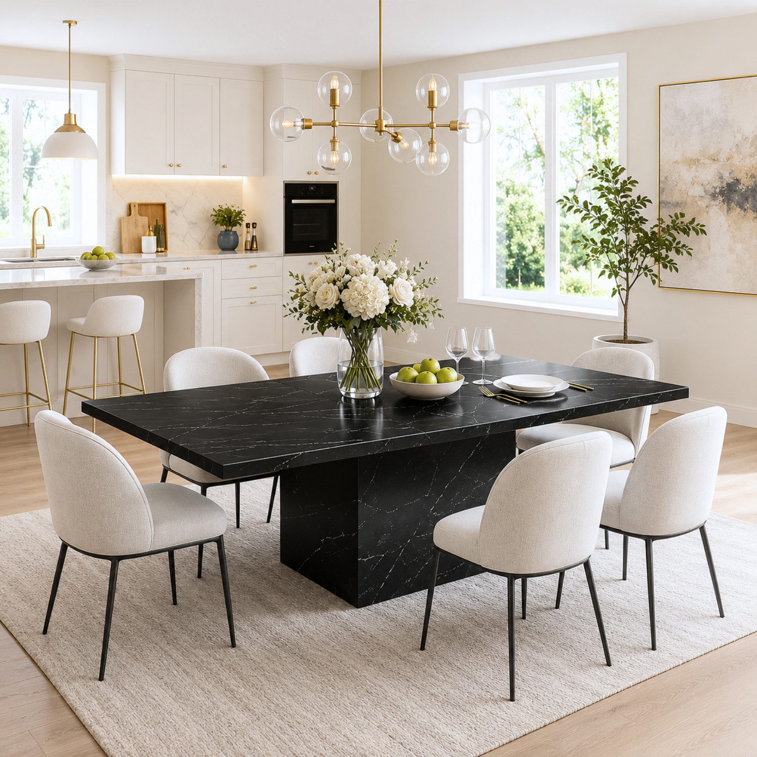mukuhi Esstisch ESSTISCH Schwarz Marmoroptik 180x80 cm 6-8 Personen
