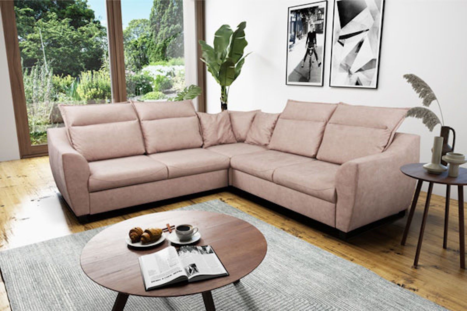 Feldmann-Wohnen Ecksofa Lagos, 245cm Farbe und Ausführung wählbar mit Schlaffunktion und Bettkasten rotbraun