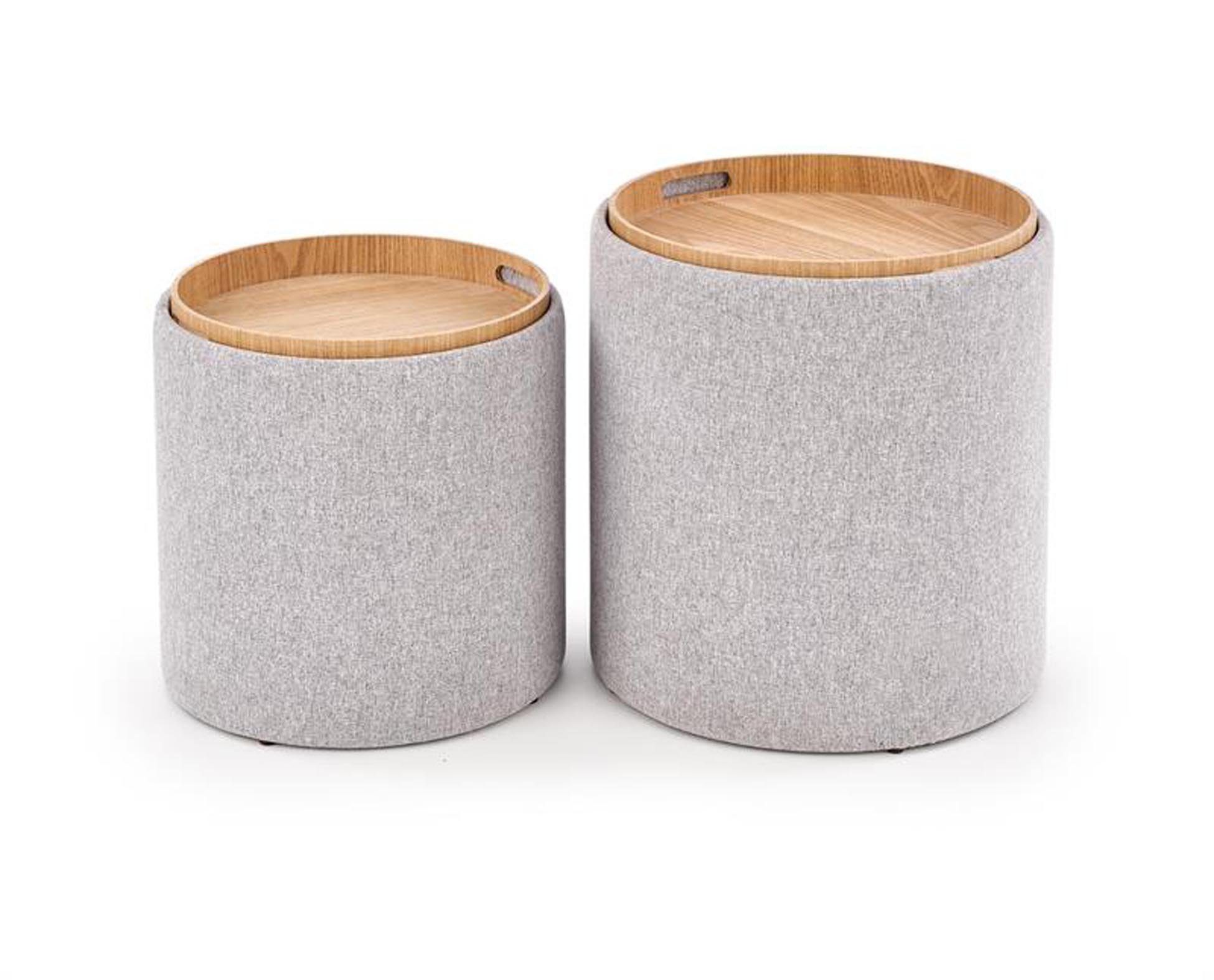 Sitzhocker 2er Set Hocker grau Deckel abnehmbar Tablett groß klein Stauraum innen