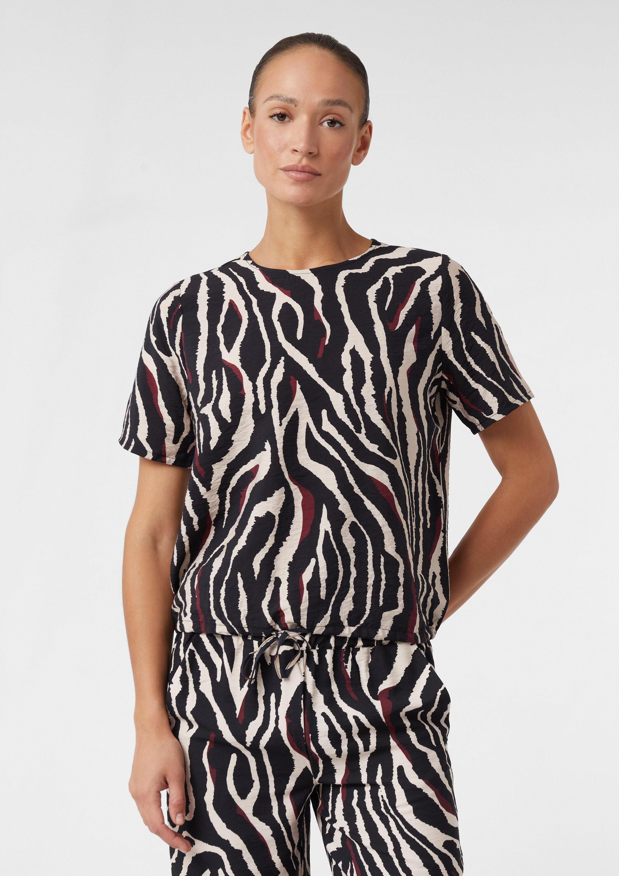 comma Kurzarmbluse Bluse Strukturierte Bluse mit Tunnelzug