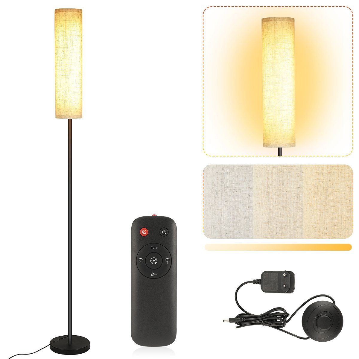 LETGOSPT Stehlampe LED Stehlampe Wohnzimmer Schalter Büro mit Fernbedienung, Deckenfluter Stehlampe, für Wohnzimmer LED Schlafzimmer Kaltweiß/Naturweiß/Warmweiß, LED fest 12W, Hotel integriert, 12W Modern Stehleuchte