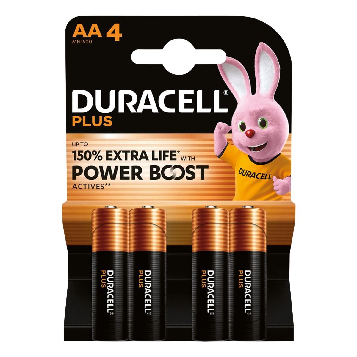 Duracell PLUS Batterie, (4 St), AA, lange Lebensdauer