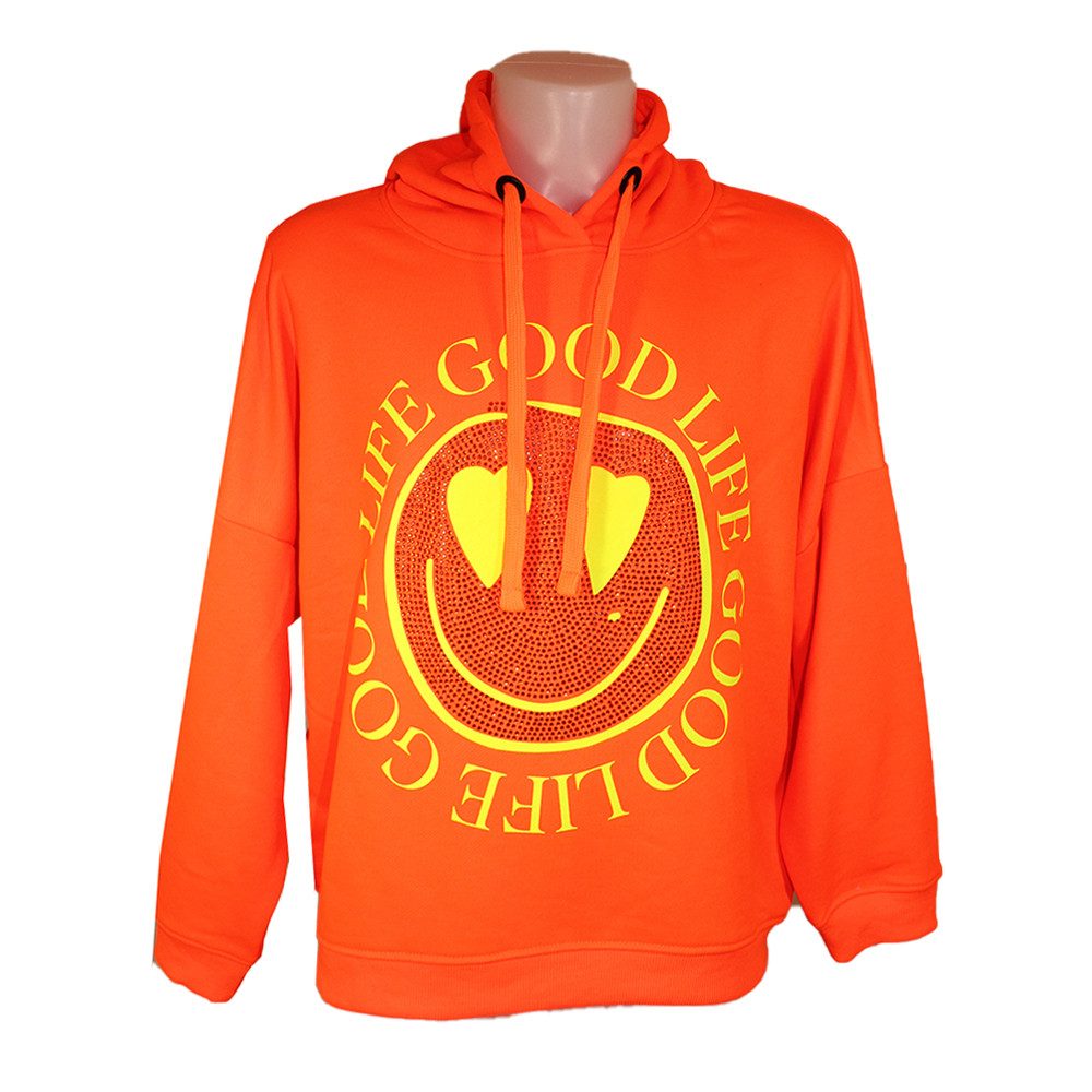 Miss Goodlife Kapuzensweatshirt Miss Goodlife Hoodie Heartface Strass, neon orange/neon Yellow MG8613