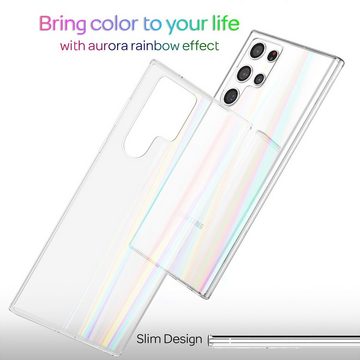 Nalia Smartphone-Hülle Samsung Galaxy S22 Ultra, Klare Hartglas Hülle / Regenbogen Effekt / Bunt Glänzend / Kratzfest