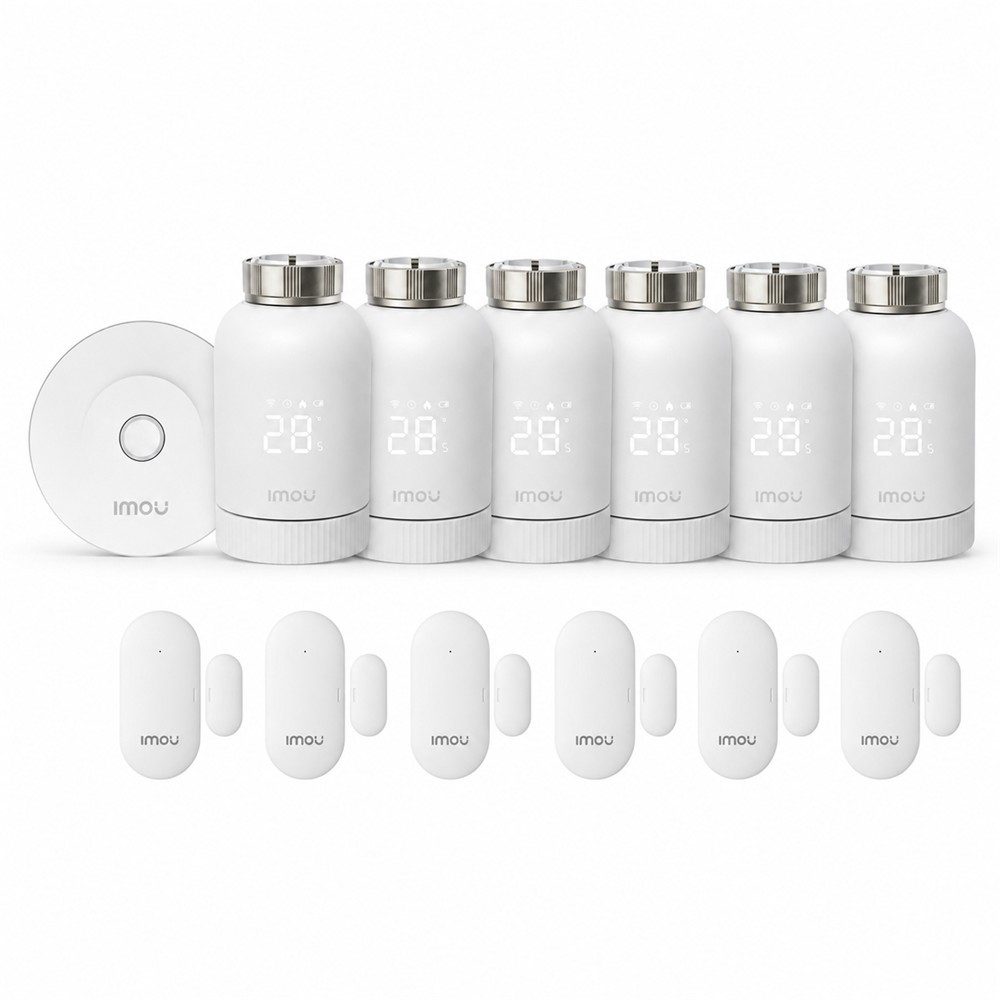 Imou Heizkörperthermostat Bundle mit 6 ZD1 Fensterkontakten + Gateway Smart-Home Starter-Set, Smart Thermostat Fensterkontakt Energiesparen Heizkörpersteuerung