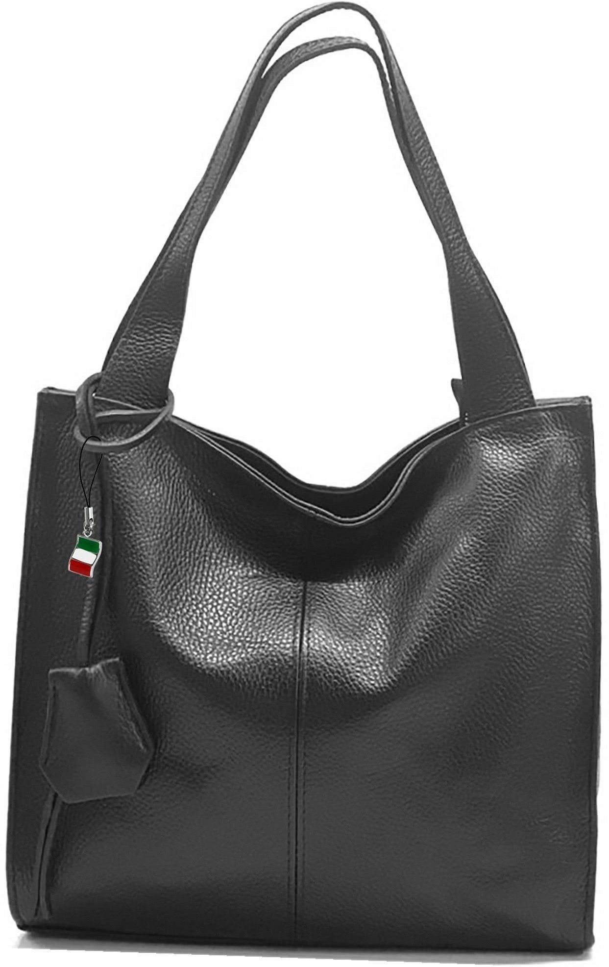 FLORENCE Shopper Florence Echtleder Hobo Bag Damen (Schultertasche, Shopper), Damen Tasche Echtleder schwarz, Made-In Italy