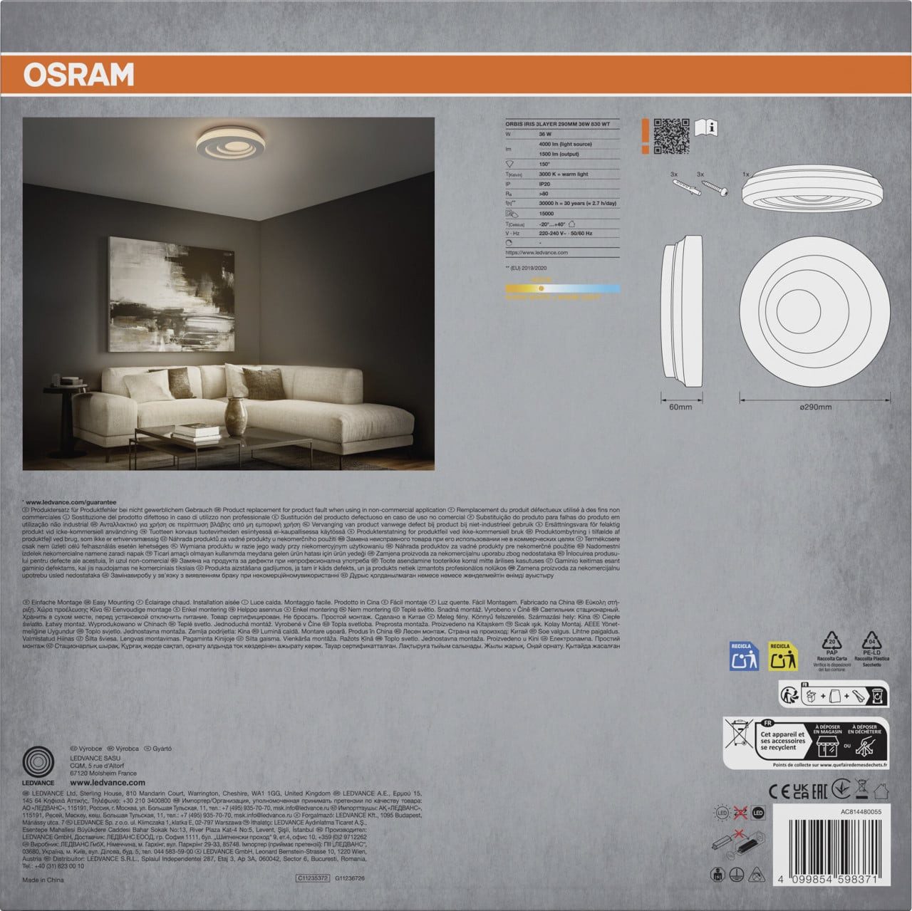 Osram Deckenleuchte Osram LED-Deckenleuchte Orbis Iris Ø 29 cm 3Layer, Inkl. Leuchtmittel, Nicht dimmbar ohne Bewegungsmelder