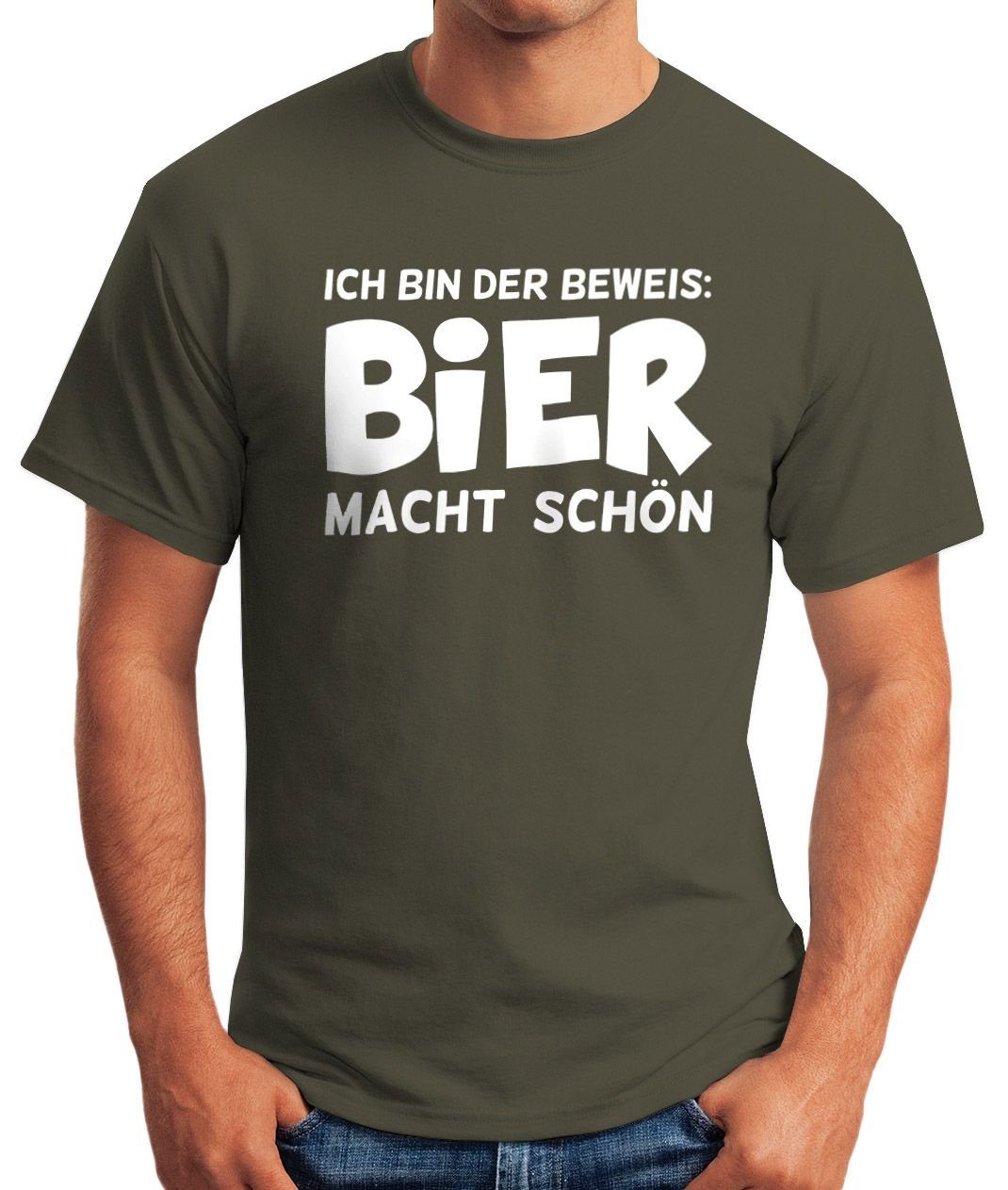 Beweis Spruch-Shirt Print-Shirt T-Shirt Herren Moonworks® Trink grün macht MoonWorks Print Ich Bier mit bin der schön