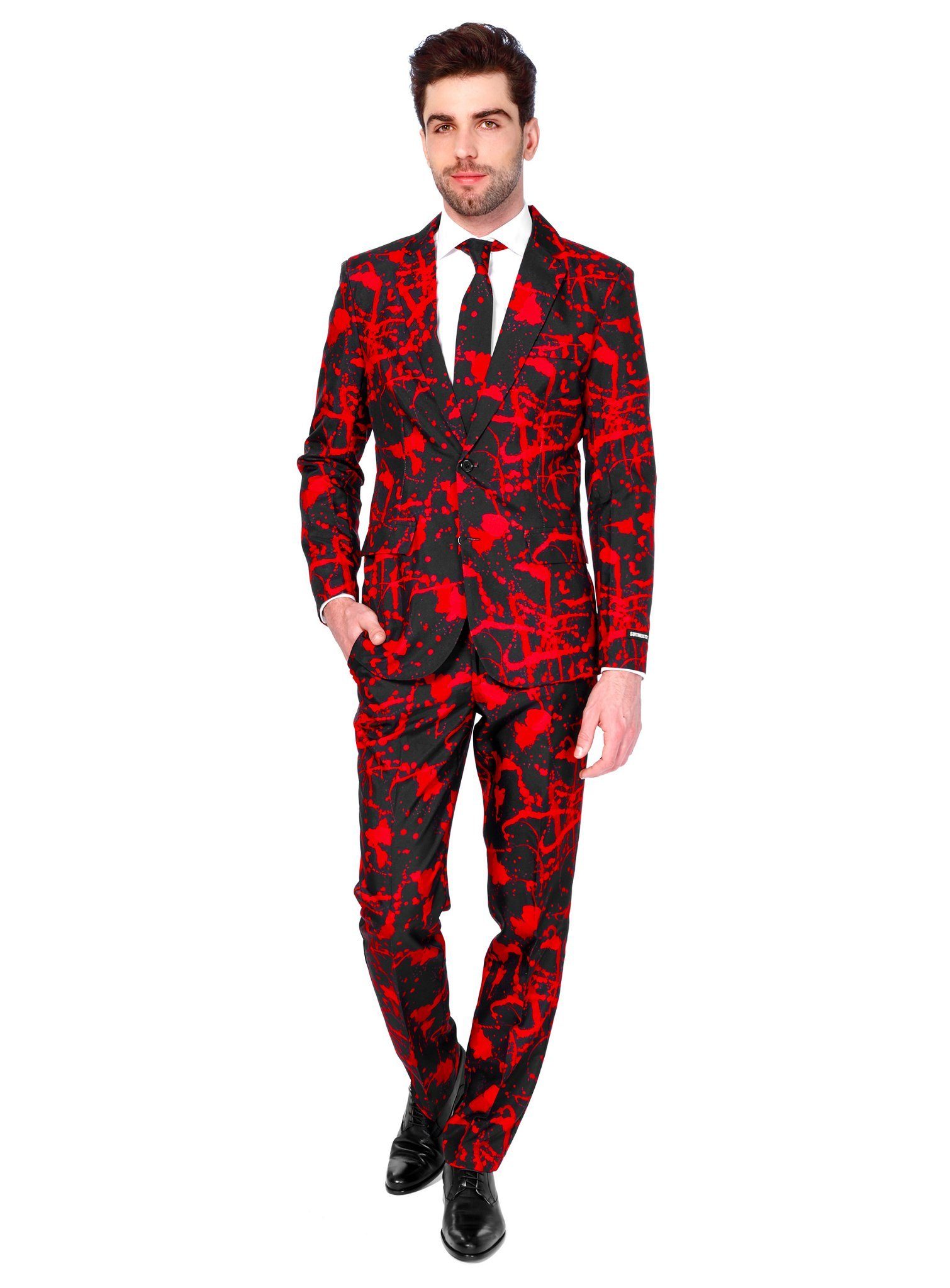 SuitMeister Partyanzug Suitmeister Black Blood Kostüm Anzug, Für krasse Typen: Halloween Party Anzug mit Gruselmotiven