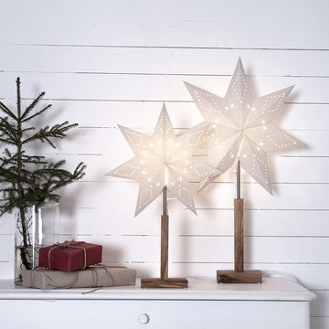 STAR TRADING LED Dekolicht Papierstern-Tischleuchte 'Karo', weiß, Holzfuß Eiche, 70cm, Papierstern-Tischleuchte 'Karo', weiß, Holzfuß Eiche, 70cm