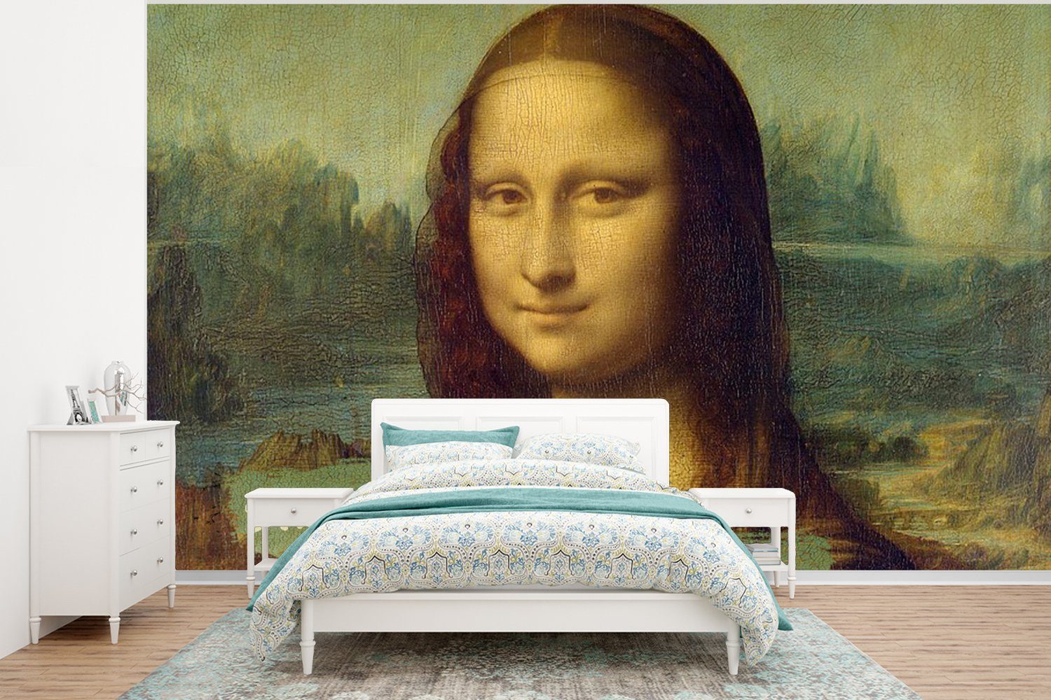 MuchoWow Fototapete Mona Lisa - Da Vinci - Zitat, Matt, bedruckt, (6 St), Wallpaper für Wohnzimmer, Schlafzimmer, Kinderzimmer, Vinyl Tapete