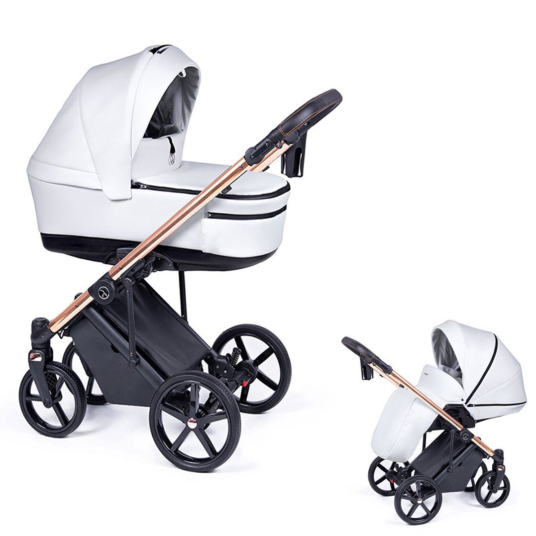 babies-on-wheels Kombi-Kinderwagen 2 in 1 Kinderwagen-Set Fado Eco - 14 Teile - in 21 Designs Weiß = Gestell gold