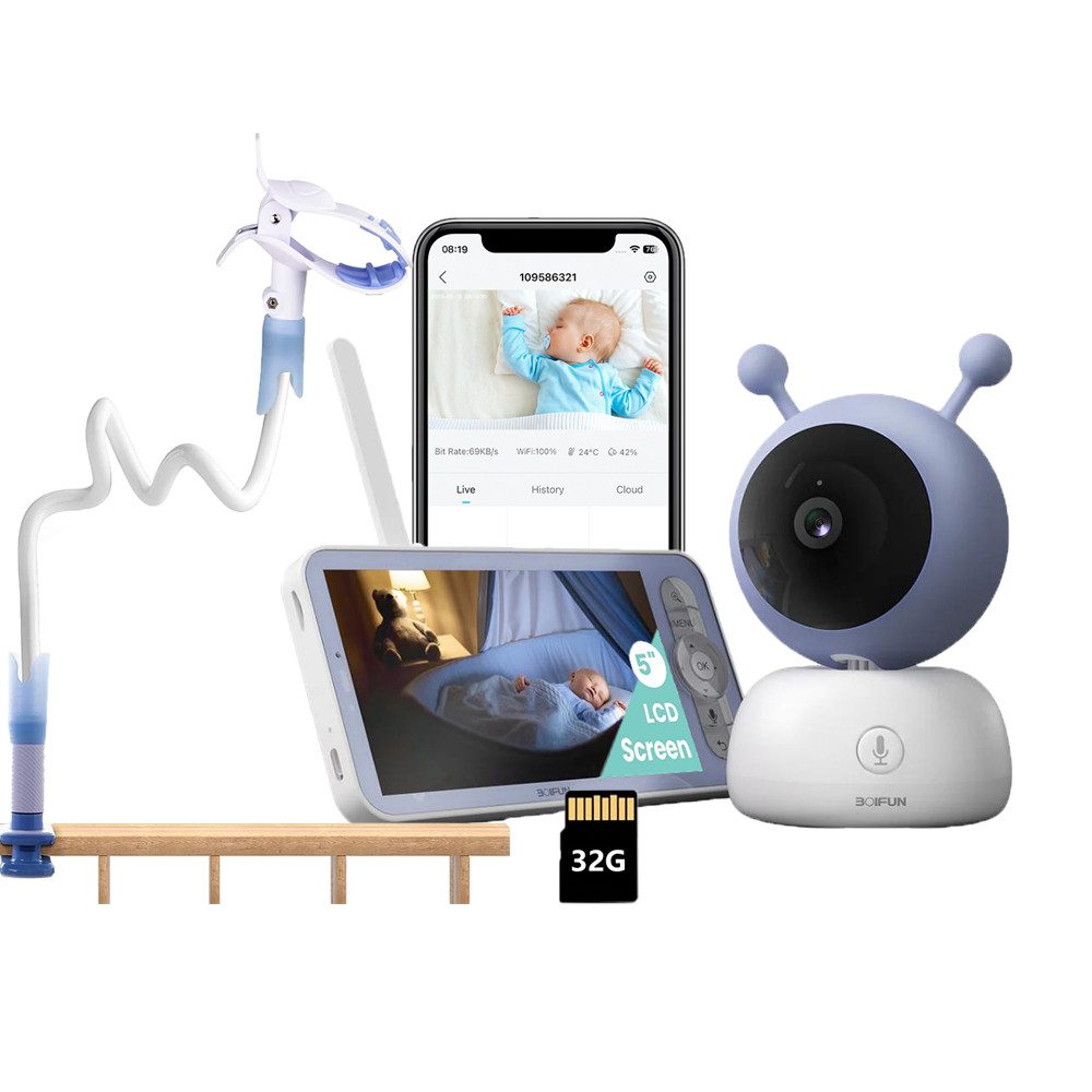 Video-Babyphone 5 Zoll Babyphone mit Kamera und APP Baby Monitor WLAN Video Babyfon