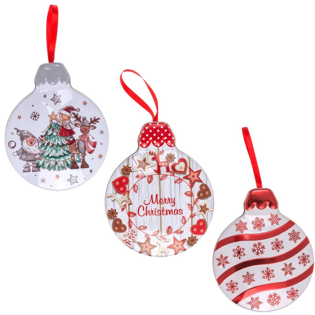 OOTB Vorratsdose Blechdose mit Weihnachtsmotiv Christbaumkugel ca. 14 x 12 cm Keksdose, Stahlblech, inkl. Aufhängung