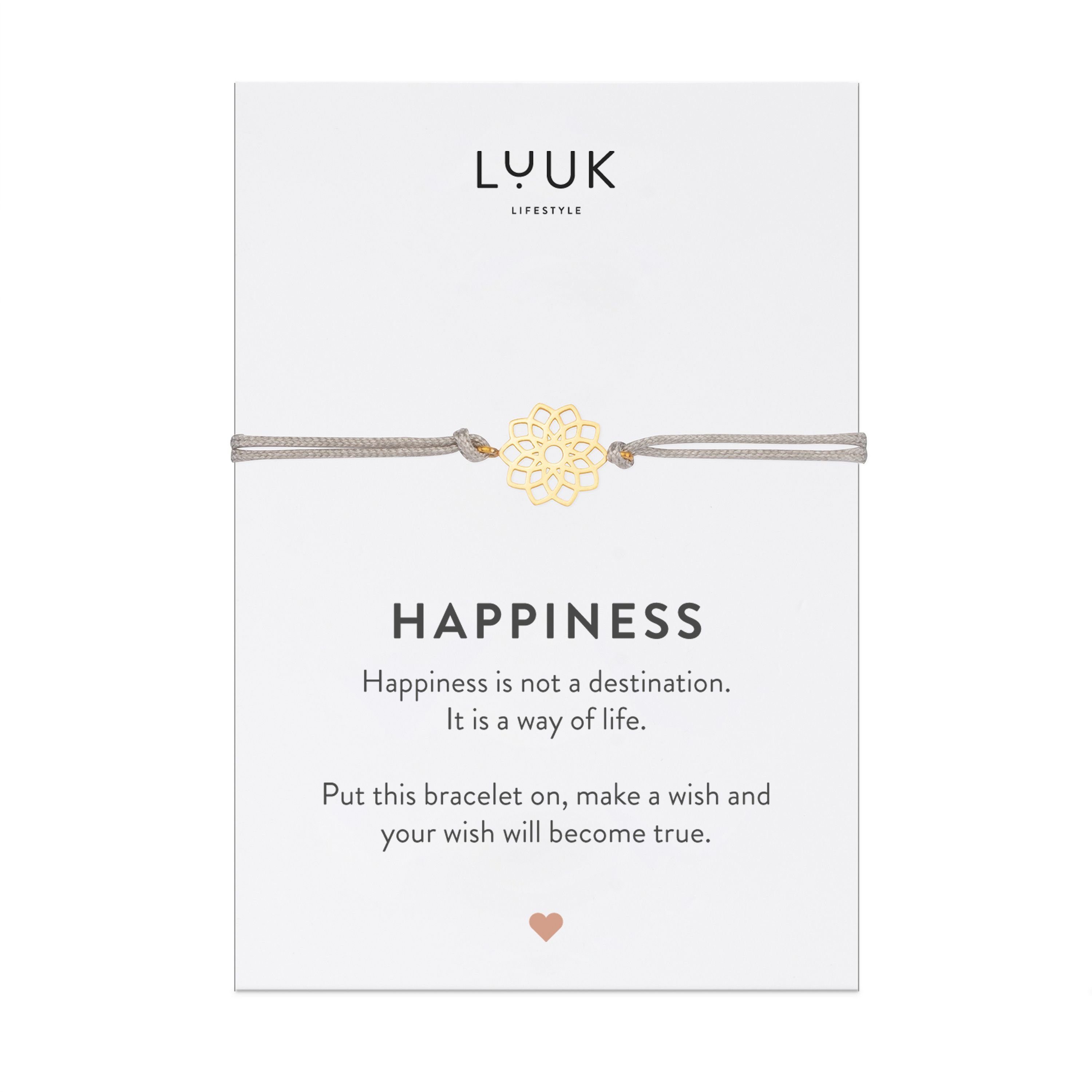 Spruchkarte Gold Happiness mit Mandala, LIFESTYLE LUUK Freundschaftsarmband handmade,