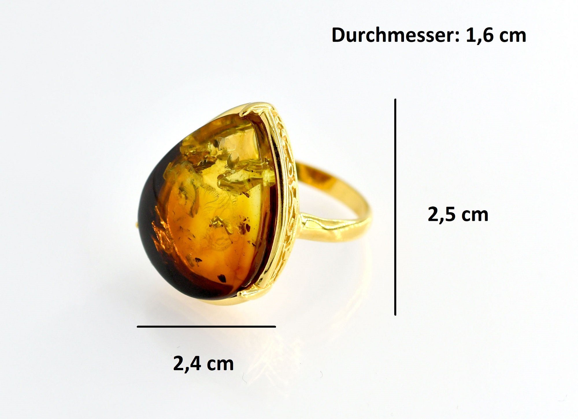 MyBer® Goldring Schicker Ring Bernstein Bernsteinring groß Schmuck Damen PMBER44_R684 (1-tlg), echter Ostsee Bernstein, 925 Steling Silber, vergoldet, handgefertigt