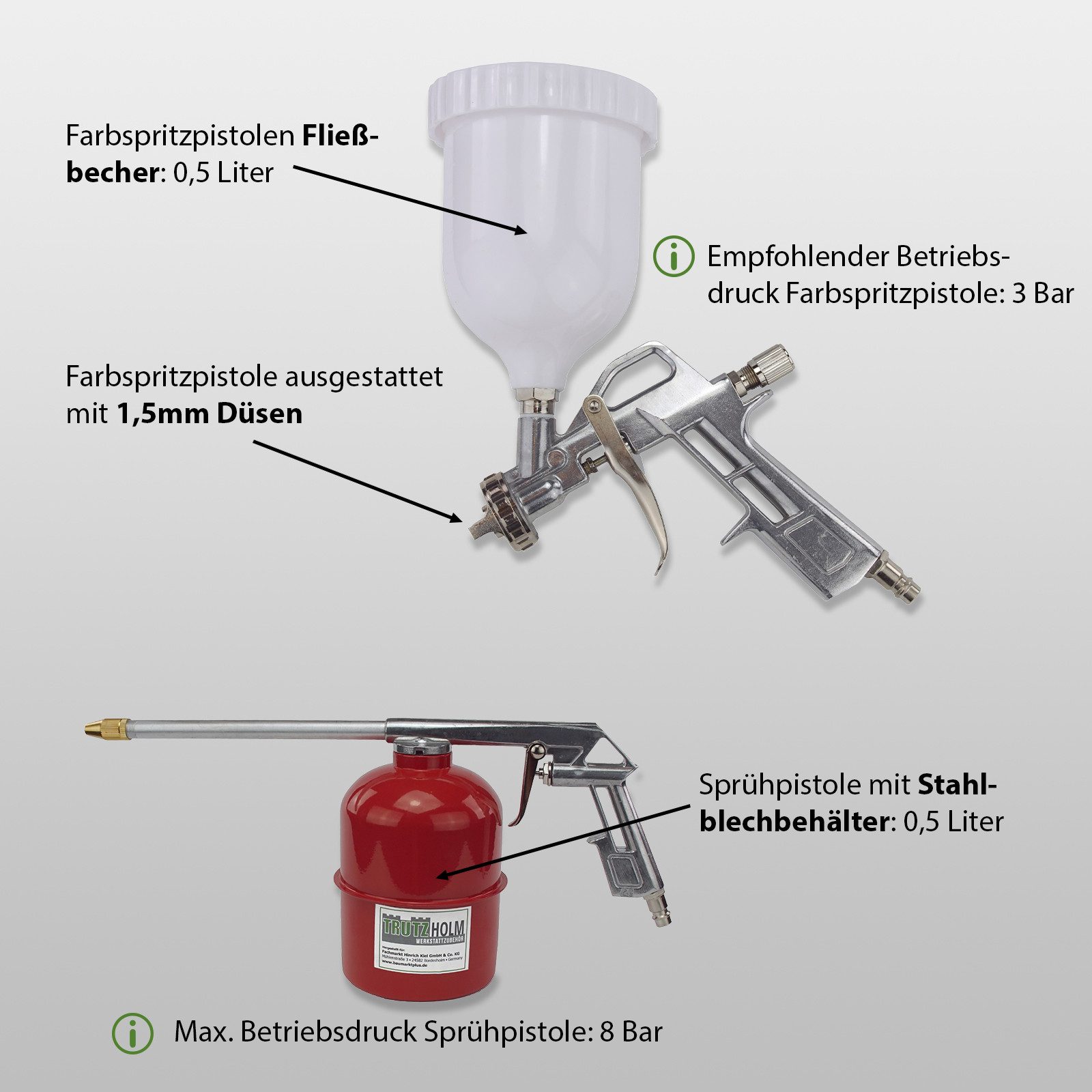 TRUTZHOLM Druckluftgeräte-Set Reifenfüller Ausblaspistole Farbspritzpistole 13 tlg. Druckluftzubehör, Set, 13-tlg., inkl. 5 Meter Spiralschlauch mit Knickschutz