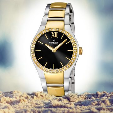 Candino Quarzuhr Candino Damen Uhr Quarzwerk C4538/3, Damen Armbanduhr rund, Edelstahl Gelbgold PVD Beschichtungarmband silb