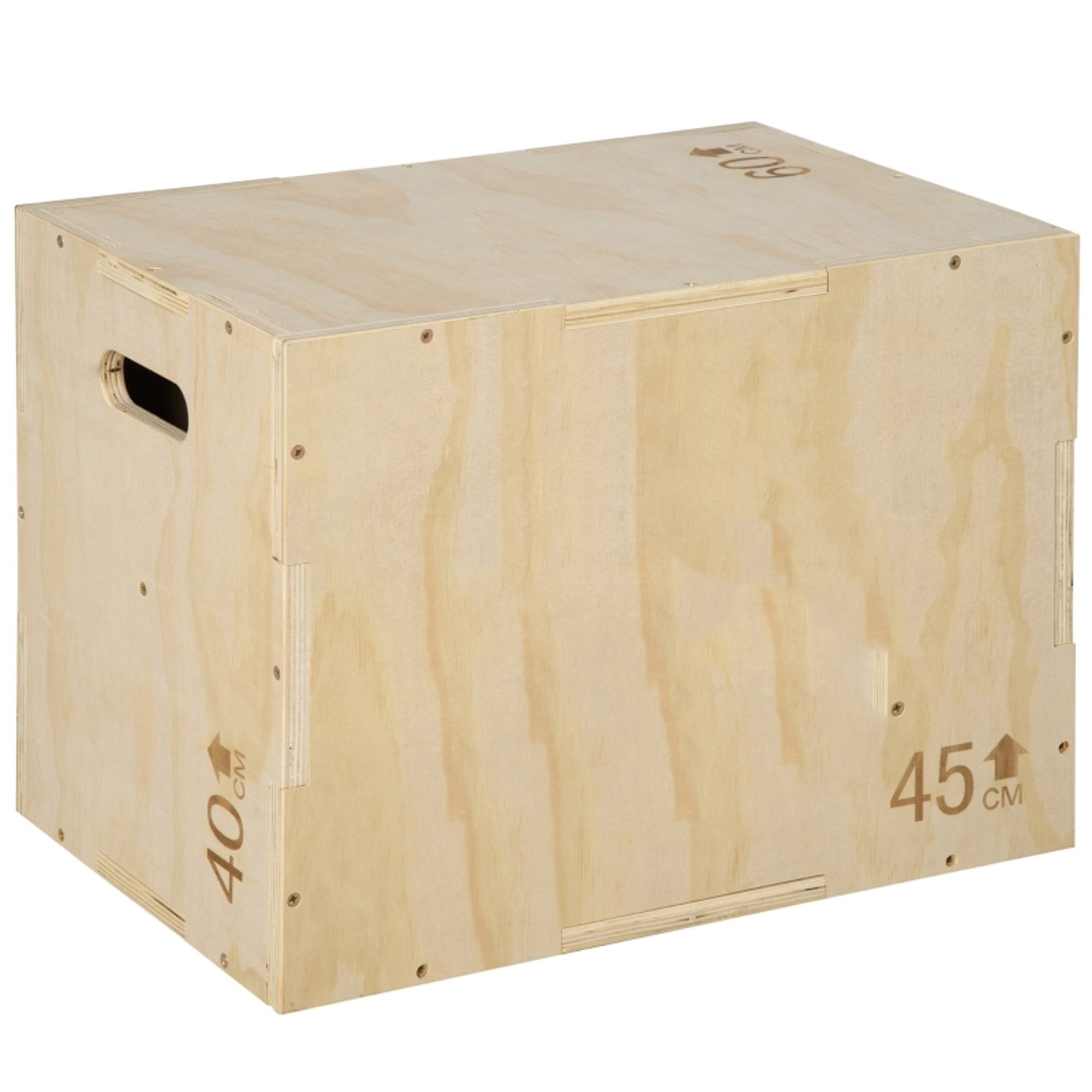 MC Star Plyo-Box Sprungbox aus Holz, Plyometric Plattform mit Griff für Zuhause (45 x 40 x 60 cm, Naturholz)
