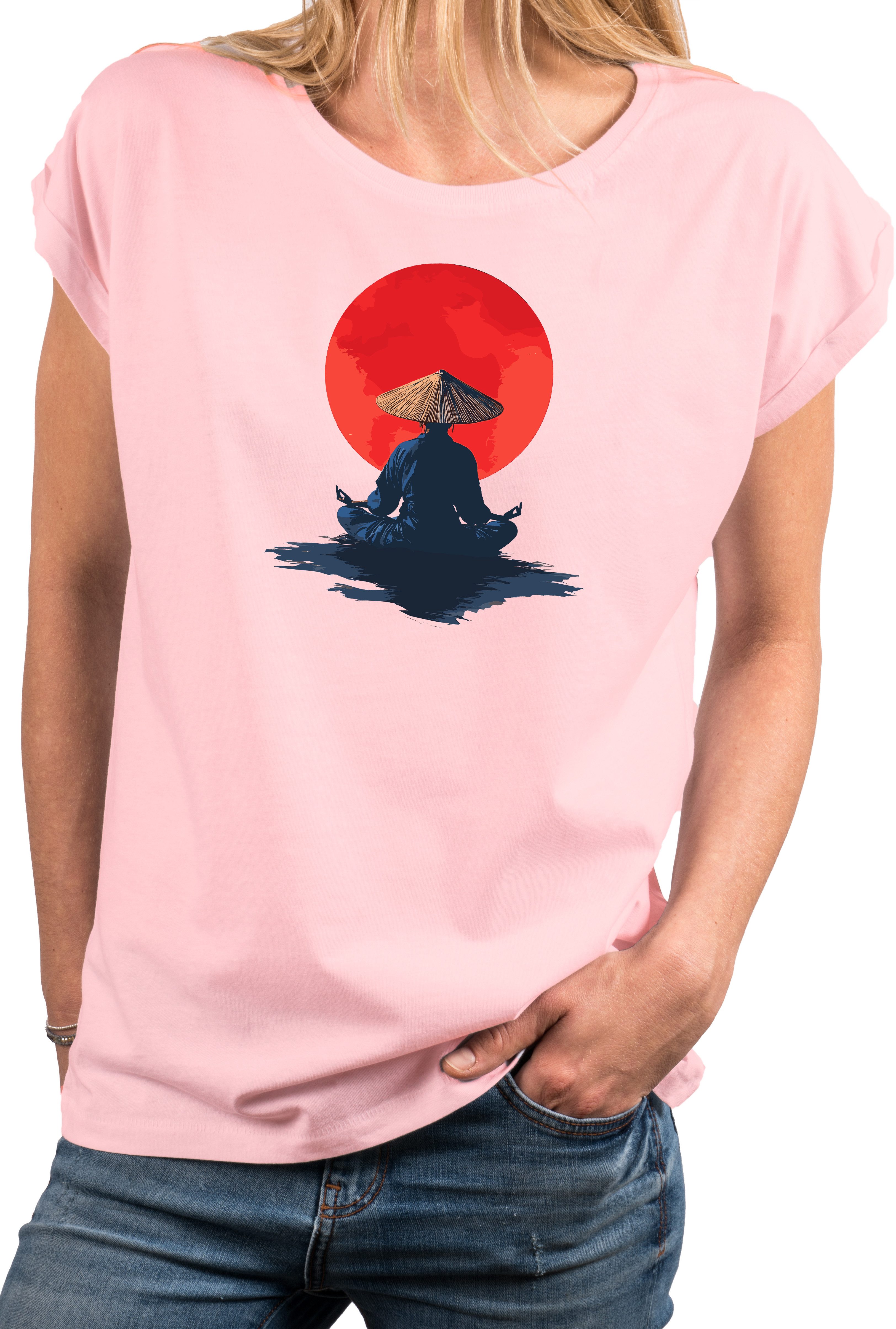 MAKAYA T-Shirt Damen-Oversize-Top mit Buddha & Zen Motiv – Yoga & Meditation (Weiß, Rosa, Dunkelgrau, Grün, 34, 36, 38, 40, 42, 44, 46, 48, 50) Baumwolle