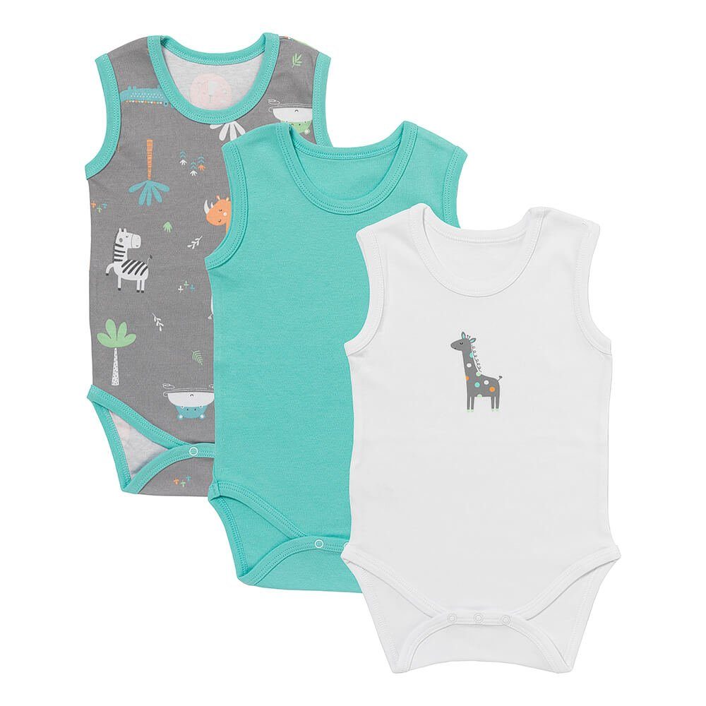 Schlummersack Kurzarmbody Bio Baby-Bodys Ärmellos 3er-Pack OEKO-TEX zertifiziert Safari