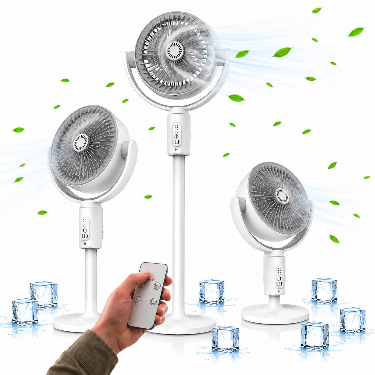 MOPUEA Standventilator 3in1 Standventilator Tischventilator 5 Stufen mit Fernbedienung, 8H Timer, 90° Oszillation, leiser Kühlventilator