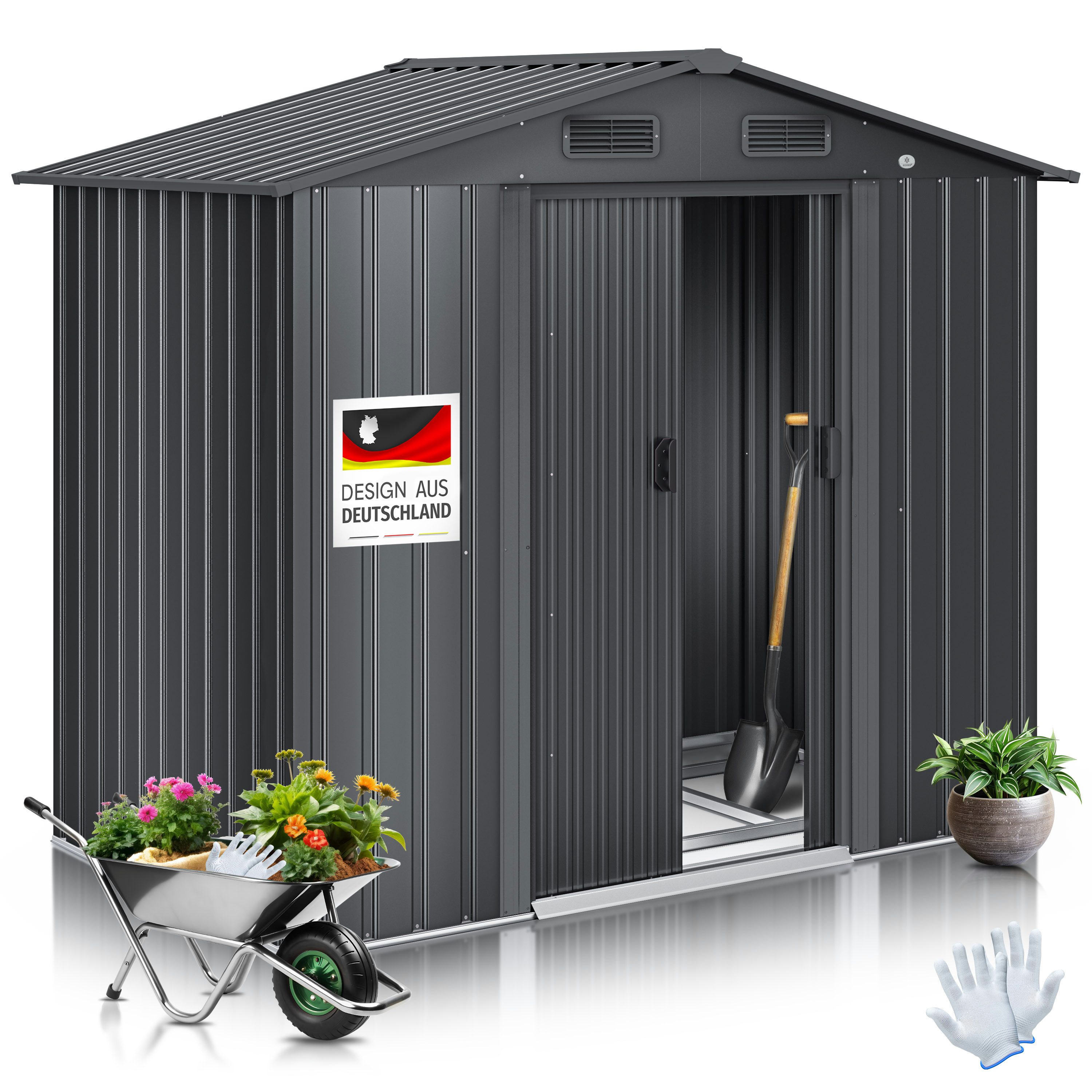 KESSER Gartenhaus, BxT: 132x132 cm, XL Metall Gerätehaus 4,2m³ mit Fundament 195x131x186cm