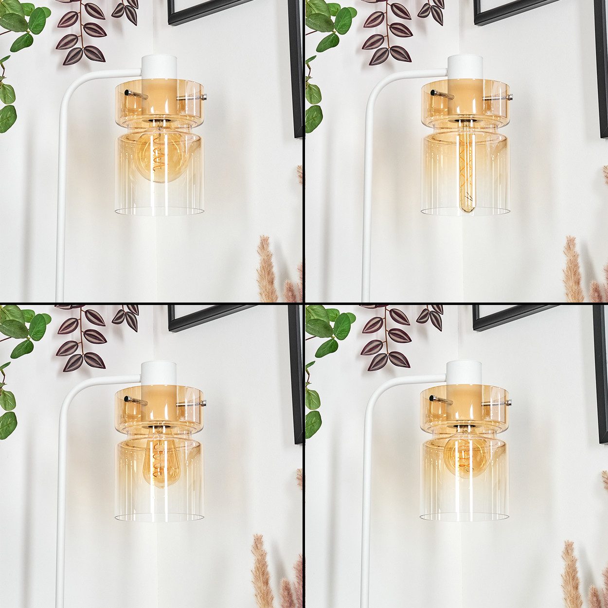 hofstein Stehlampe Stehlampe aus Metall/Glas in Weiß/Bernstein/Klar mit Fuß günstig online kaufen