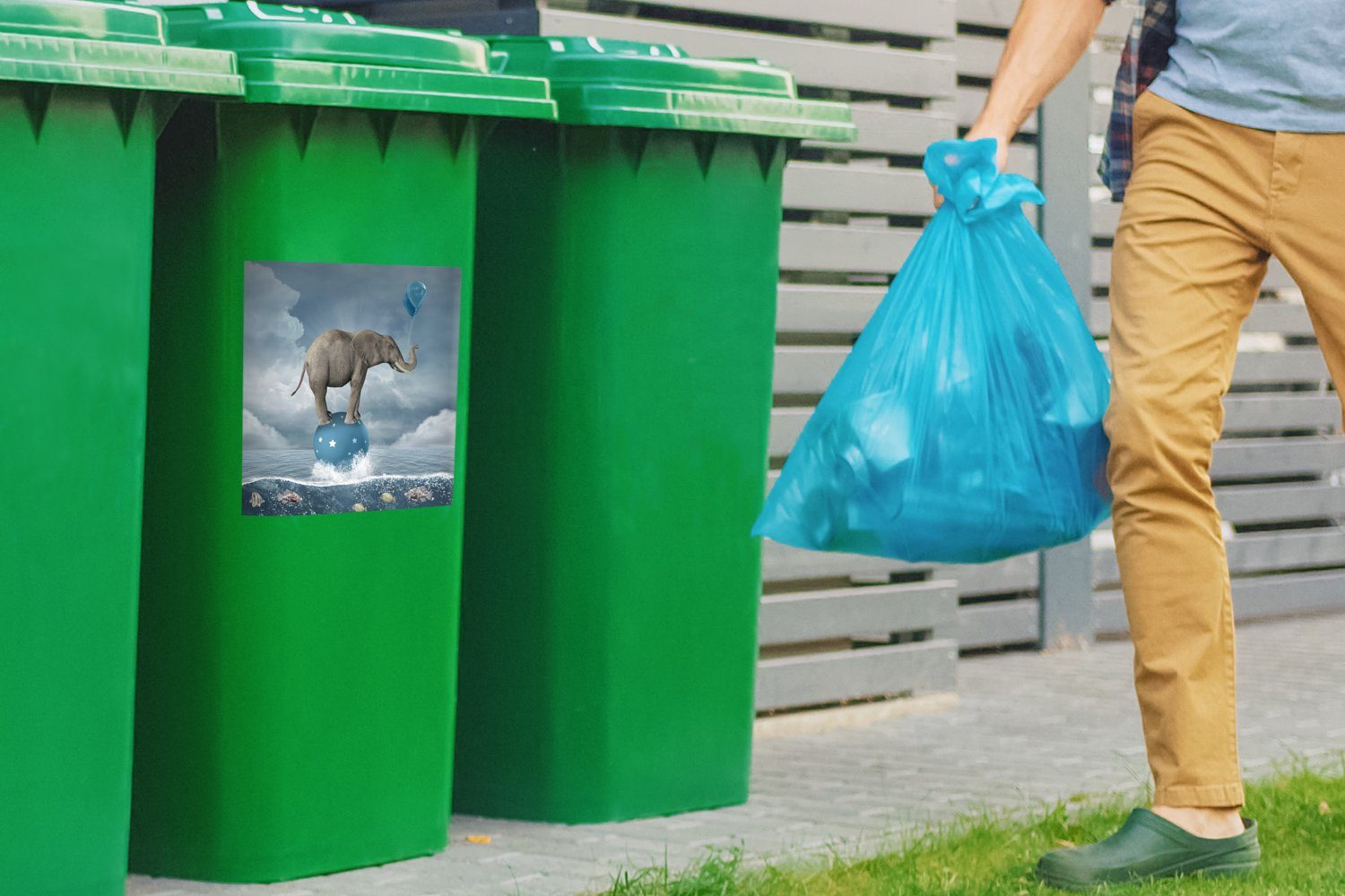 Mülleimer-aufkleber, Mülltonne, - Meer Sticker, Elefant (1 St), Luftballons MuchoWow - Abfalbehälter Container, Wandsticker - Fisch