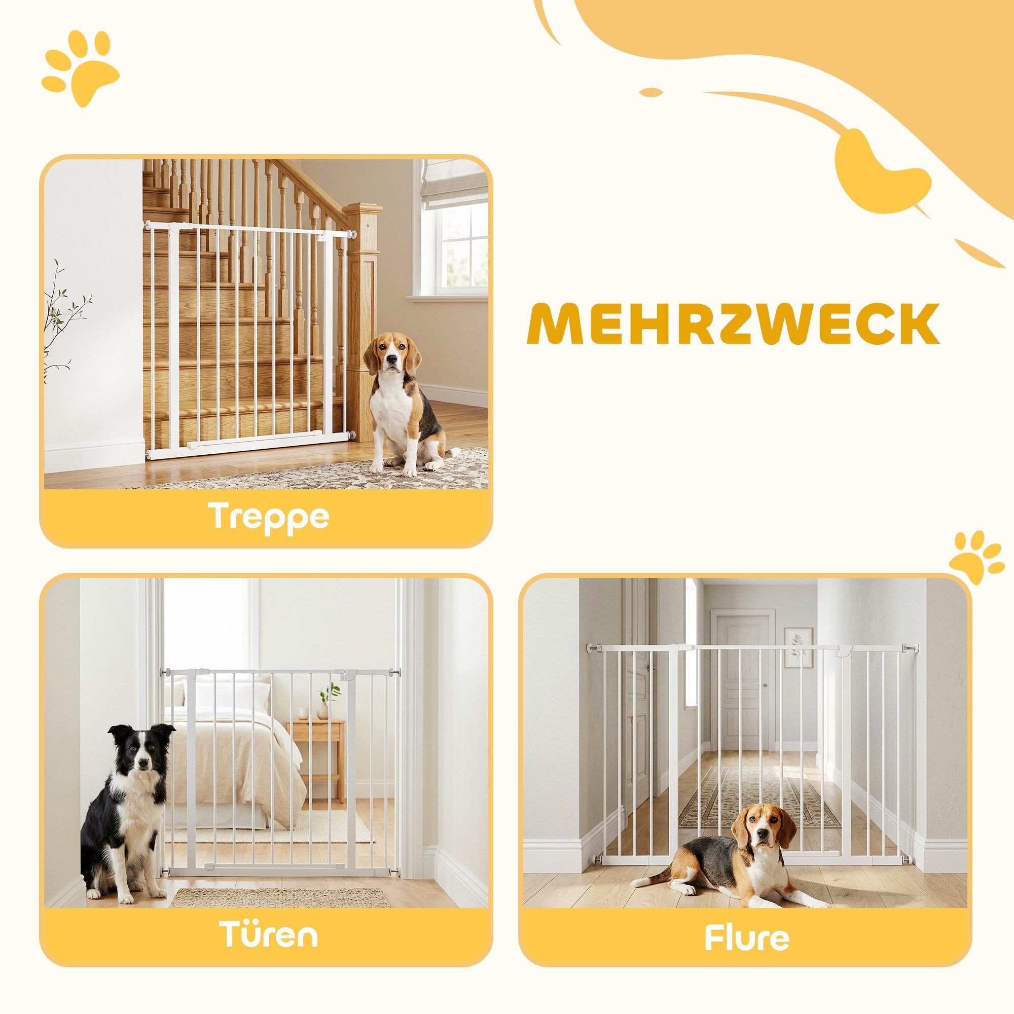 PawHut Hundegitter Türschutzgitter mit 10/15 cm Verlängerung Türgitter ohne Bohren (Hunde Treppenschutzgitter, 1 St., Schutzgitter für Haustier), Metall, Weiß 7 – Bild 5 von 5
