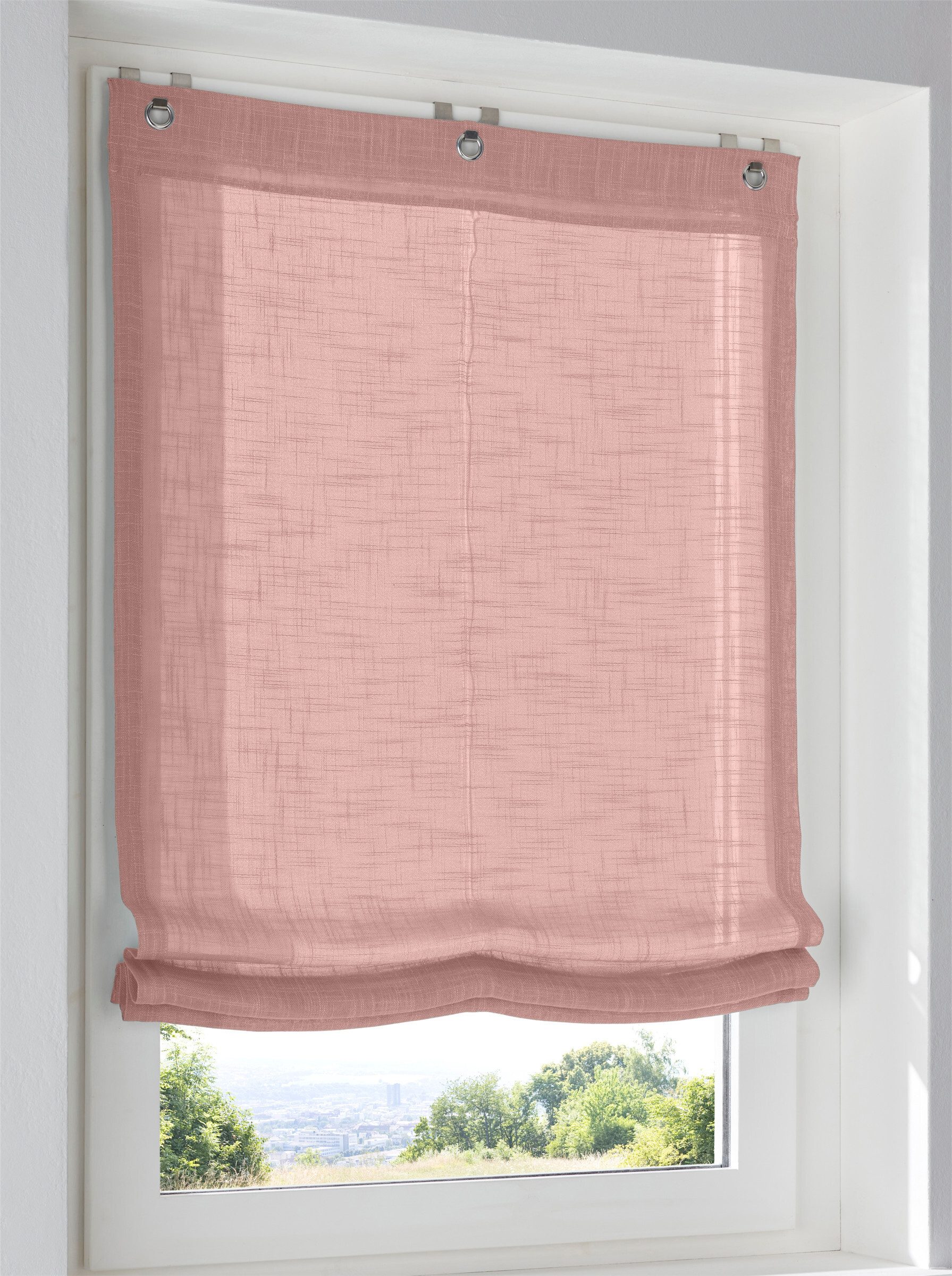 Rollo Raffrollo, heine, halbtransparent, Ösen mit Fensterhaken