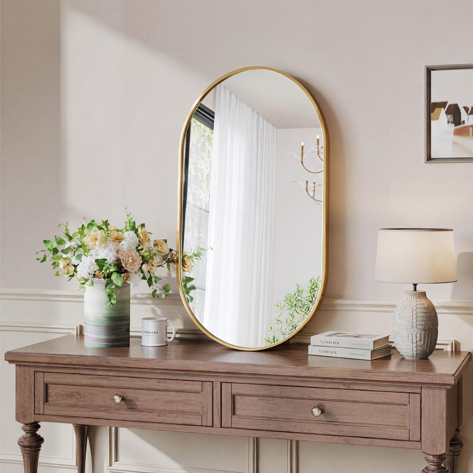 zebery Wandspiegel Dekospiegel Badezimmerspiegel (Set, 1-St., Oval Spiegel mit Metallrahmen, 75 x 50 cm), für Schlafzimmer, Bad, Wohnzimmer, Flur, Gold