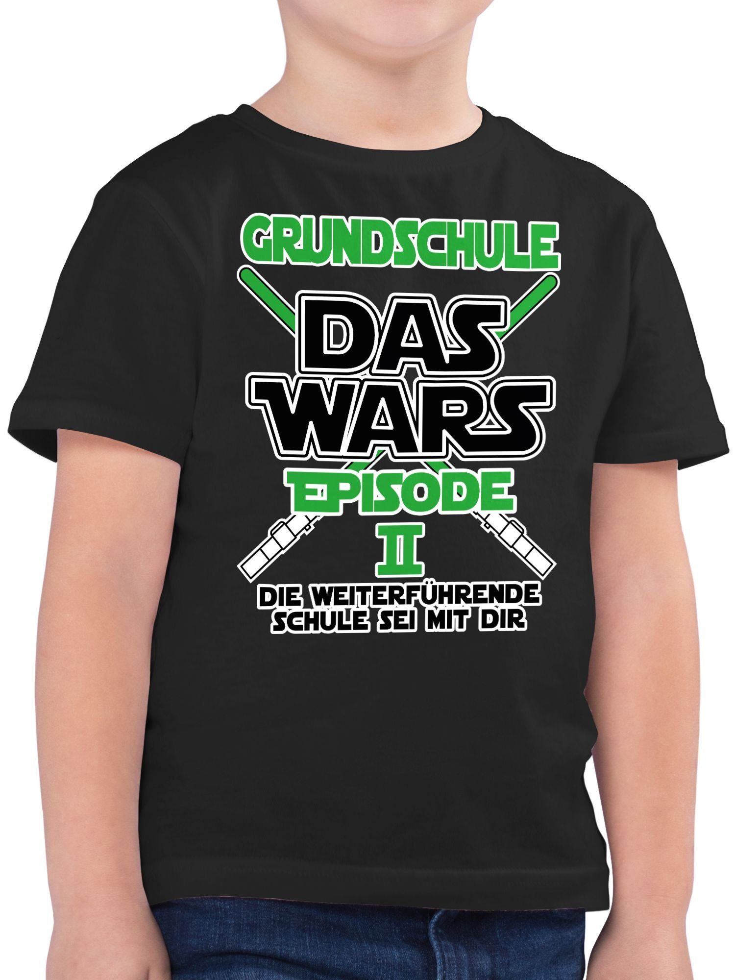 Shirtracer T-Shirt Grundschule mit 2 Das Einschulung Schule d Die Schulanfang Junge Episode Geschenke 01 - Wars Weiterführende sei - Schwarz