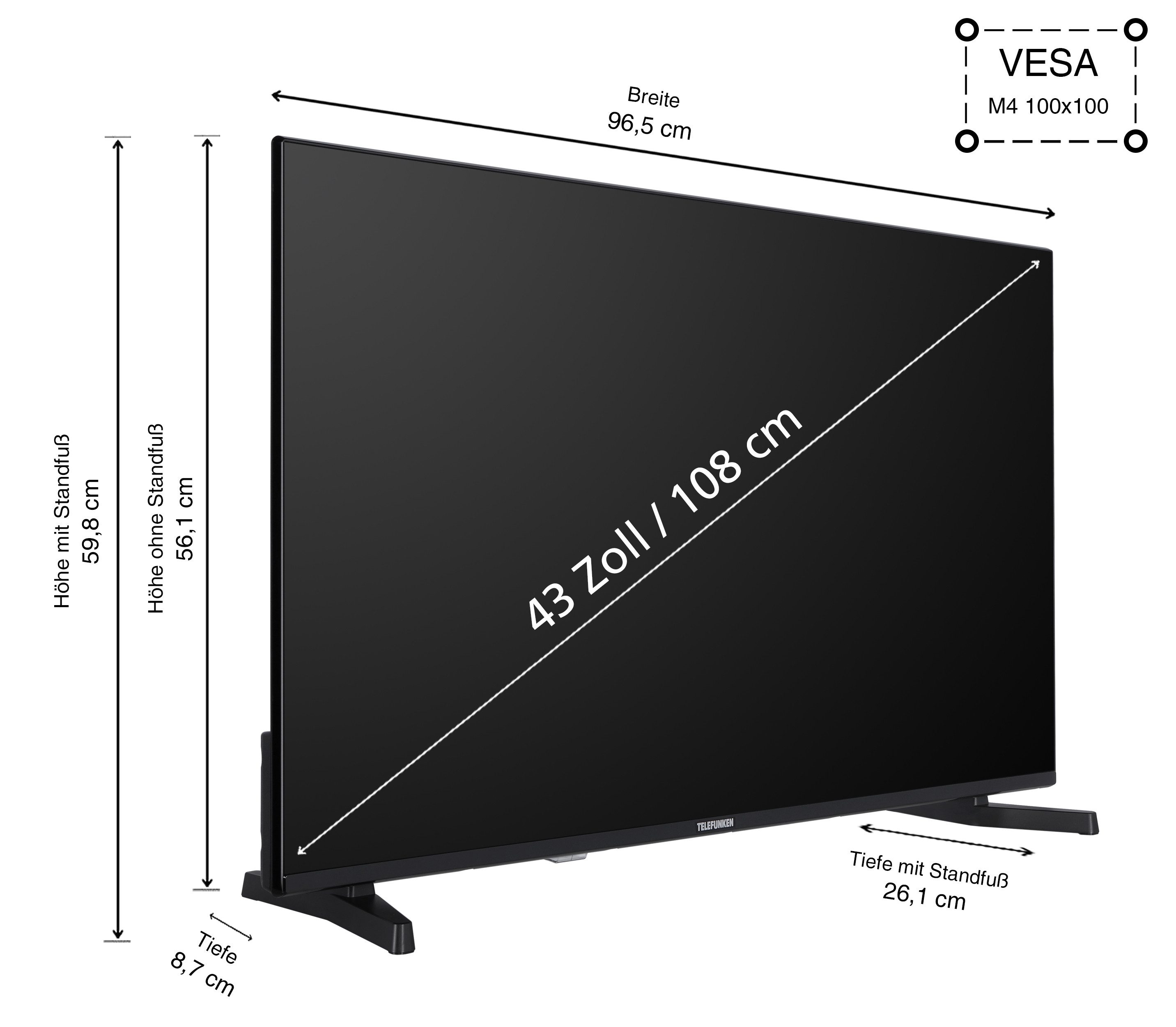 Telefunken D43U790B2CW LCD-LED Fernseher (108 cm/43 Zoll, 4K Ultra HD, VIDAA Smart TV, VIDAA Smart TV, HDR Dolby Vision, Triple-Tuner, 6 Monate HD)