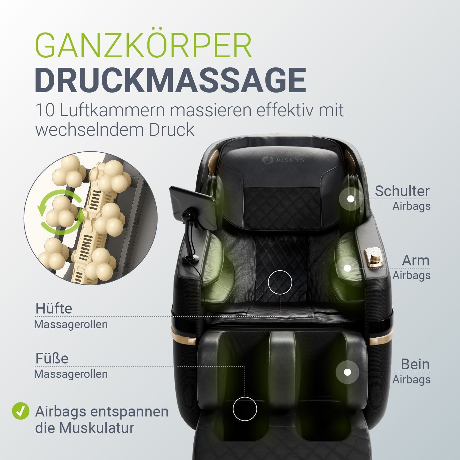 Juskys Massagesessel Naxos, Ganzkörpermassage, 5 Programme, Wärmefunktion, Airbag-Massage