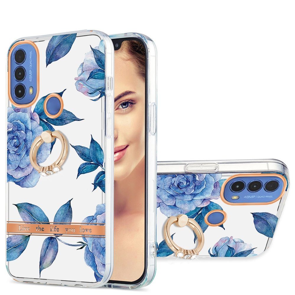 Wigento Handyhülle Für Motorola Moto E20 / E30 / E40 Silikon Case TPU mit  Ring Flower Motiv 3 Schutz Hülle Cover