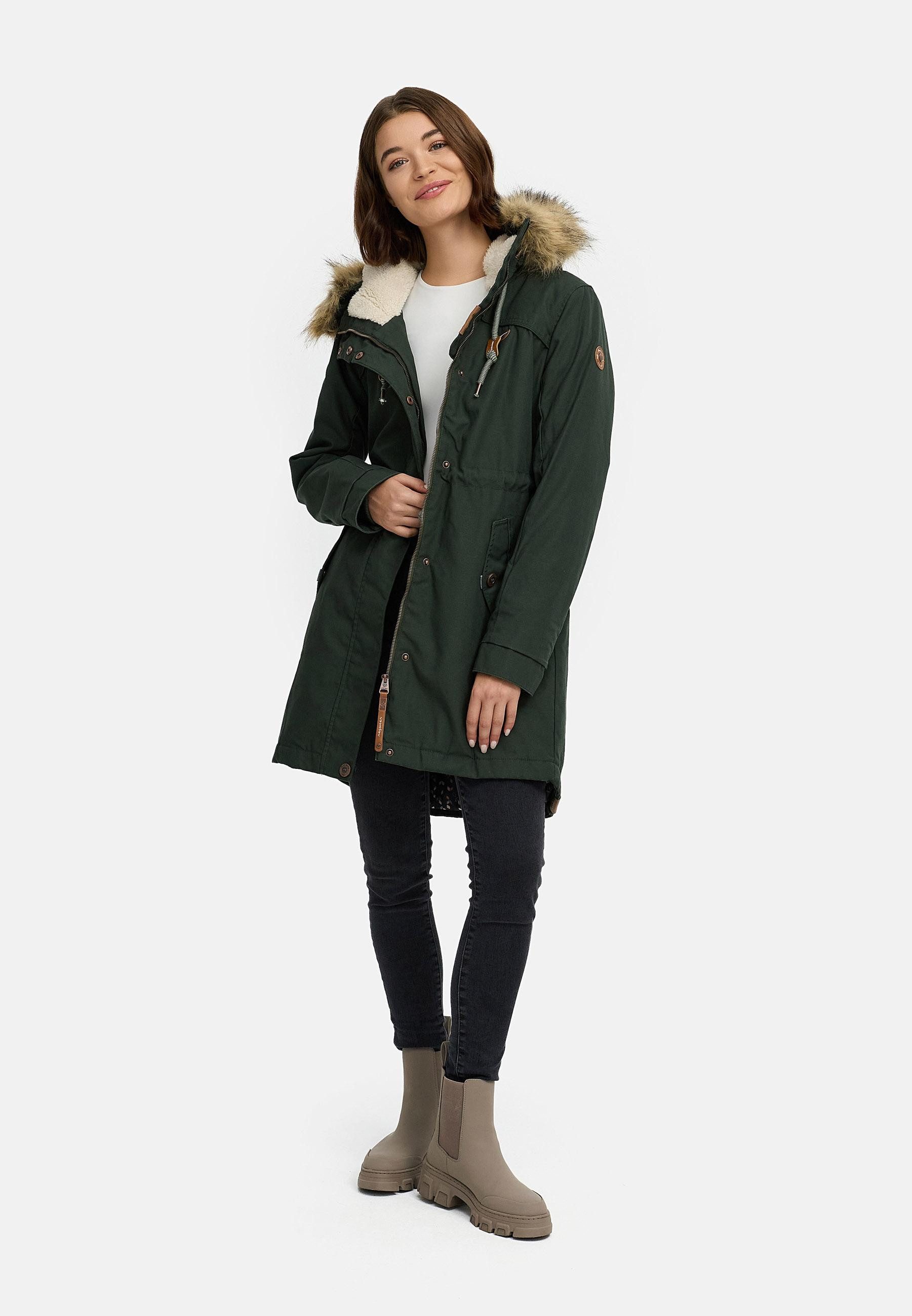 Ragwear Winterjacke Tawny stylischer Winterparka mit großer Kapuze und Kunstfellkragen